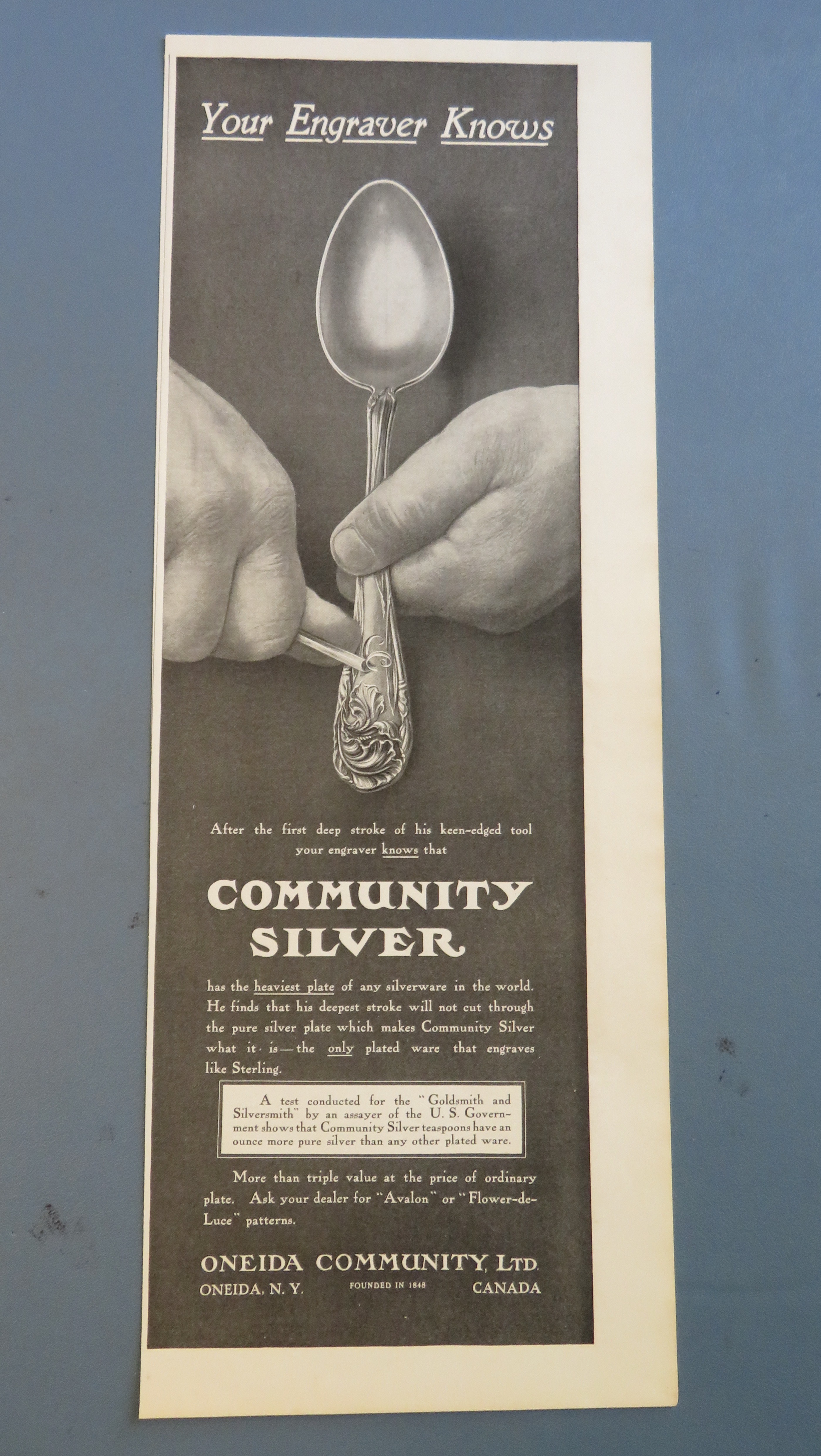 1906 Community Silver with Spoon Being Engraved
