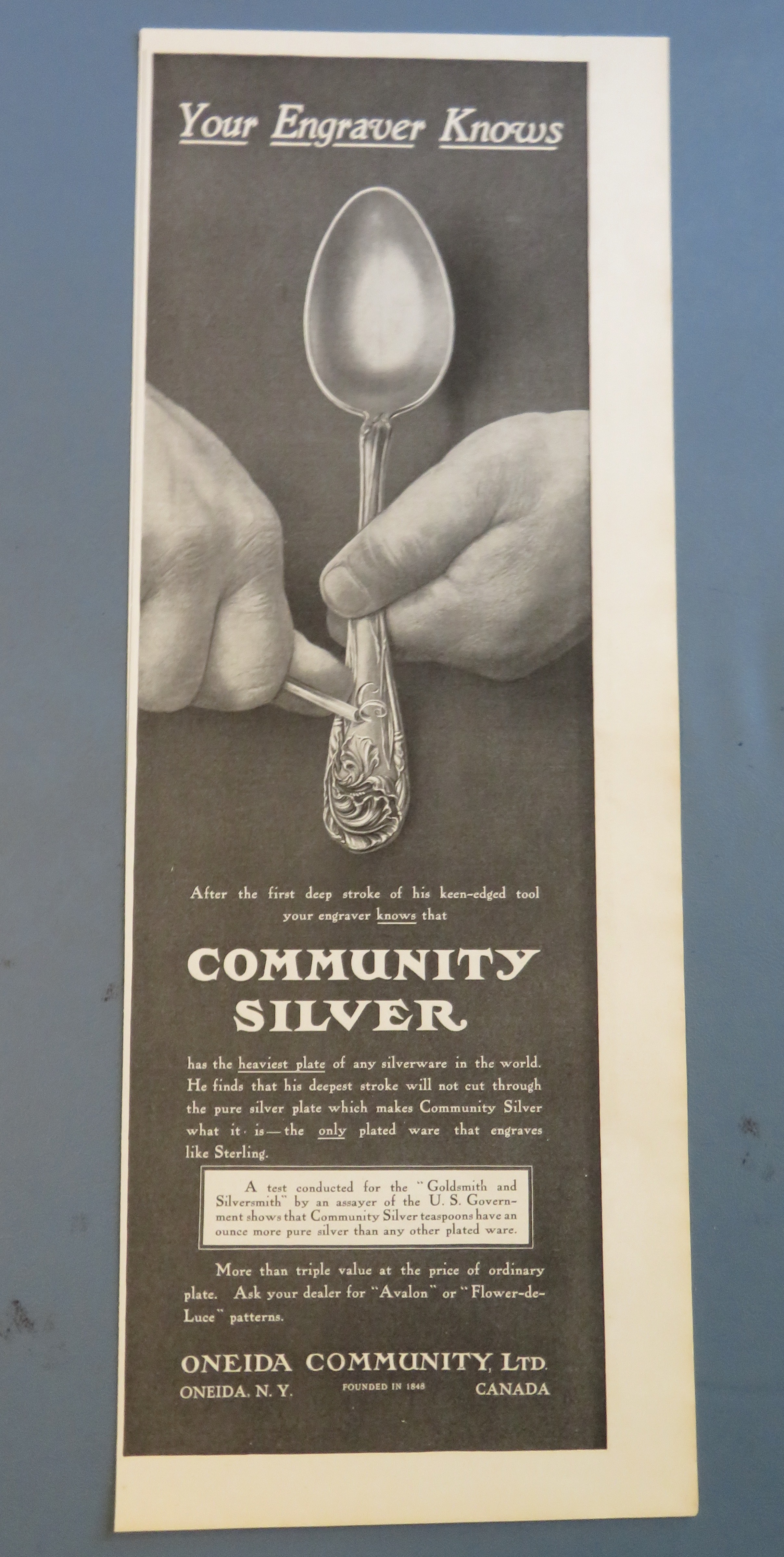 1906 Community Silver with Spoon Being Engraved