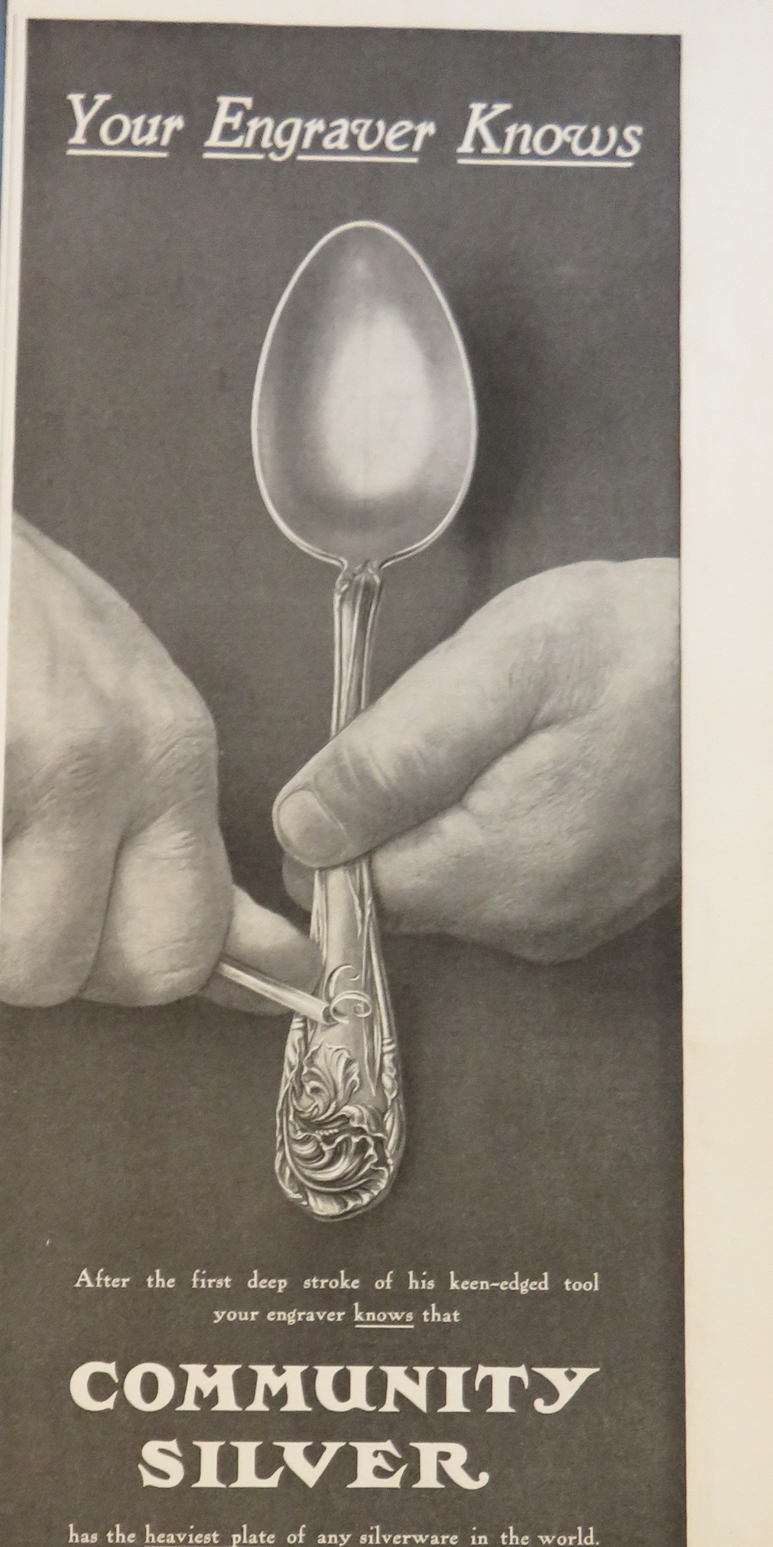 1906 Community Silver with Spoon Being Engraved