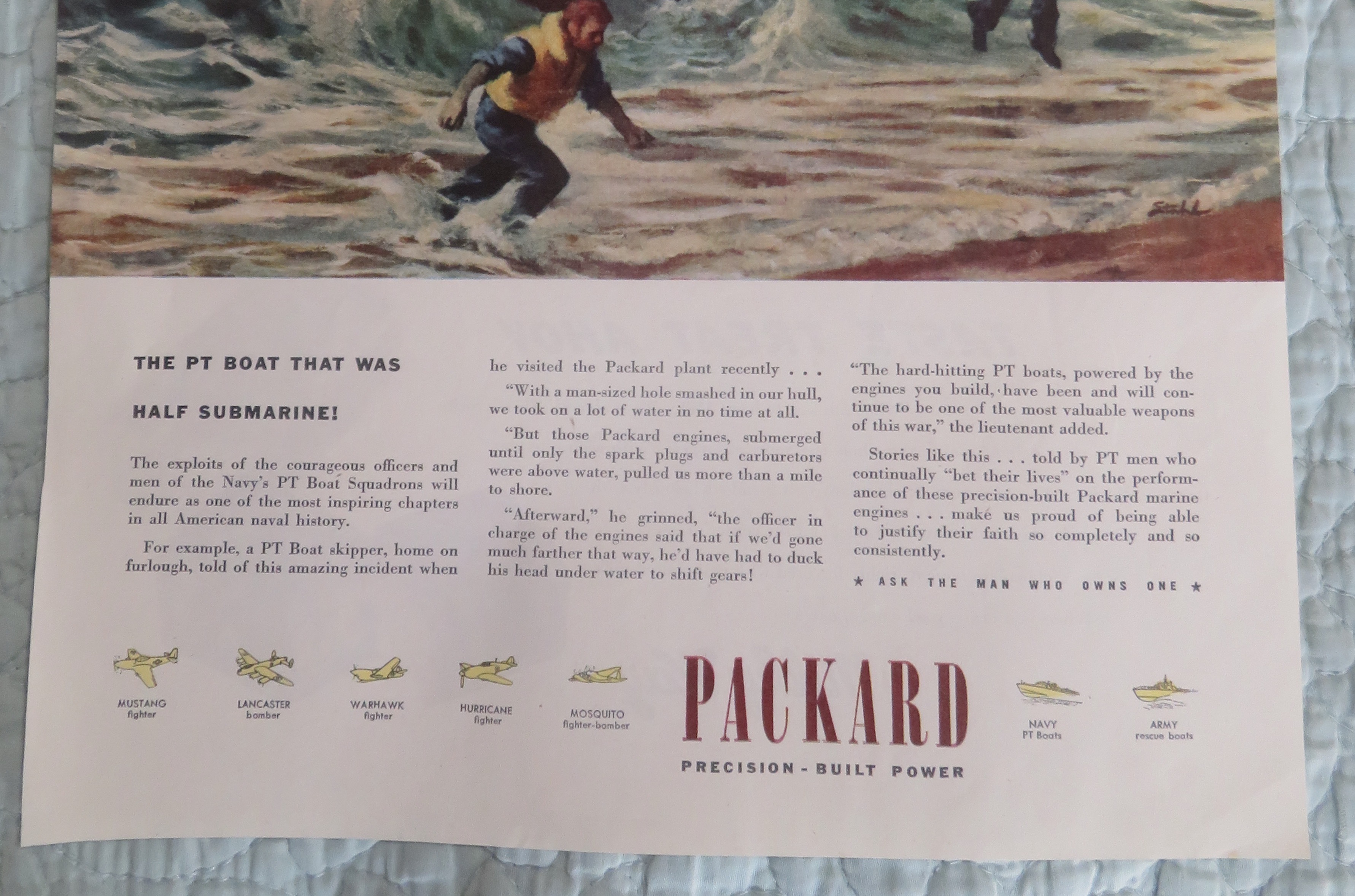 1945 Packard with PT Boat with Hole & Navy Men Jumping