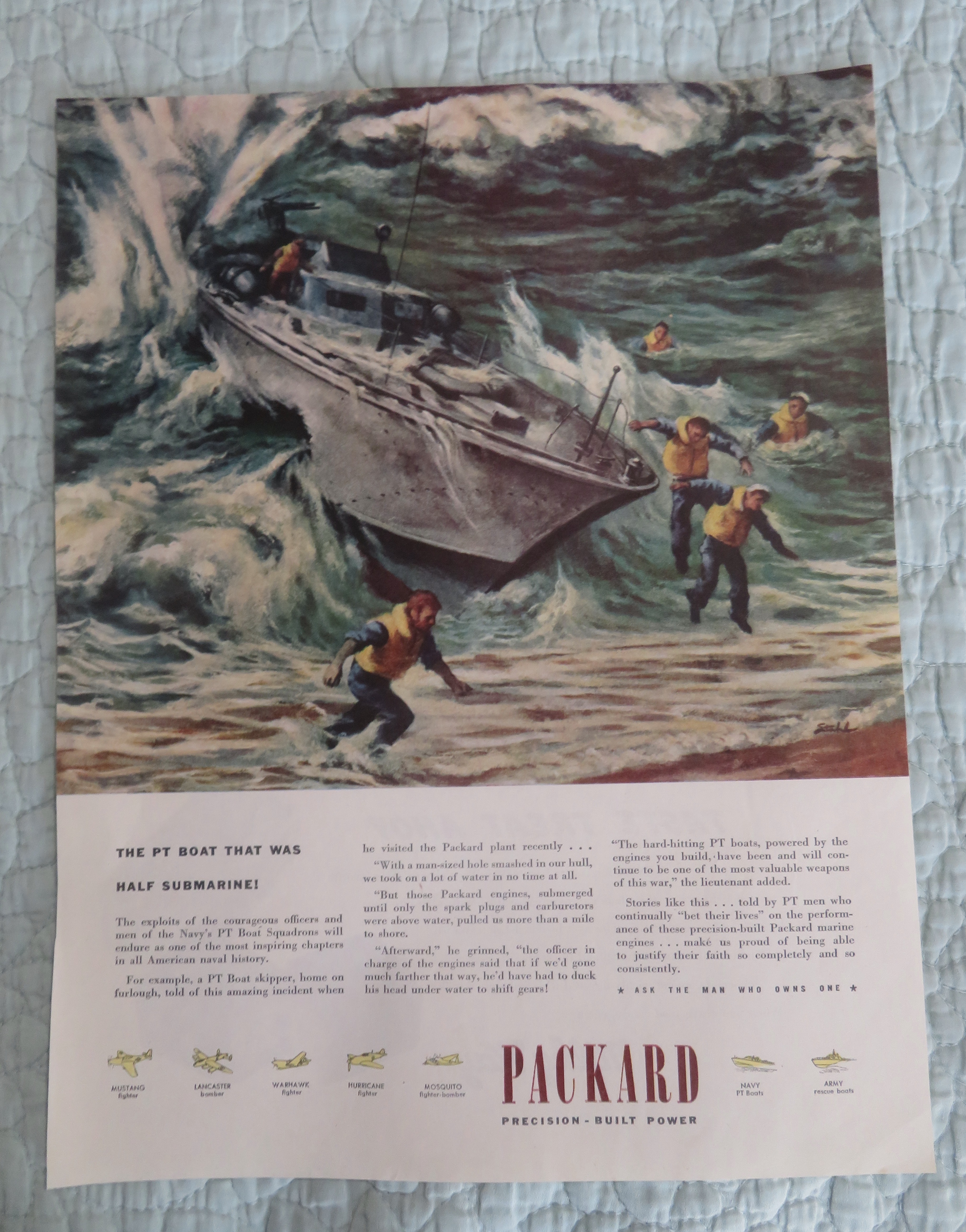 1945 Packard with PT Boat with Hole & Navy Men Jumping