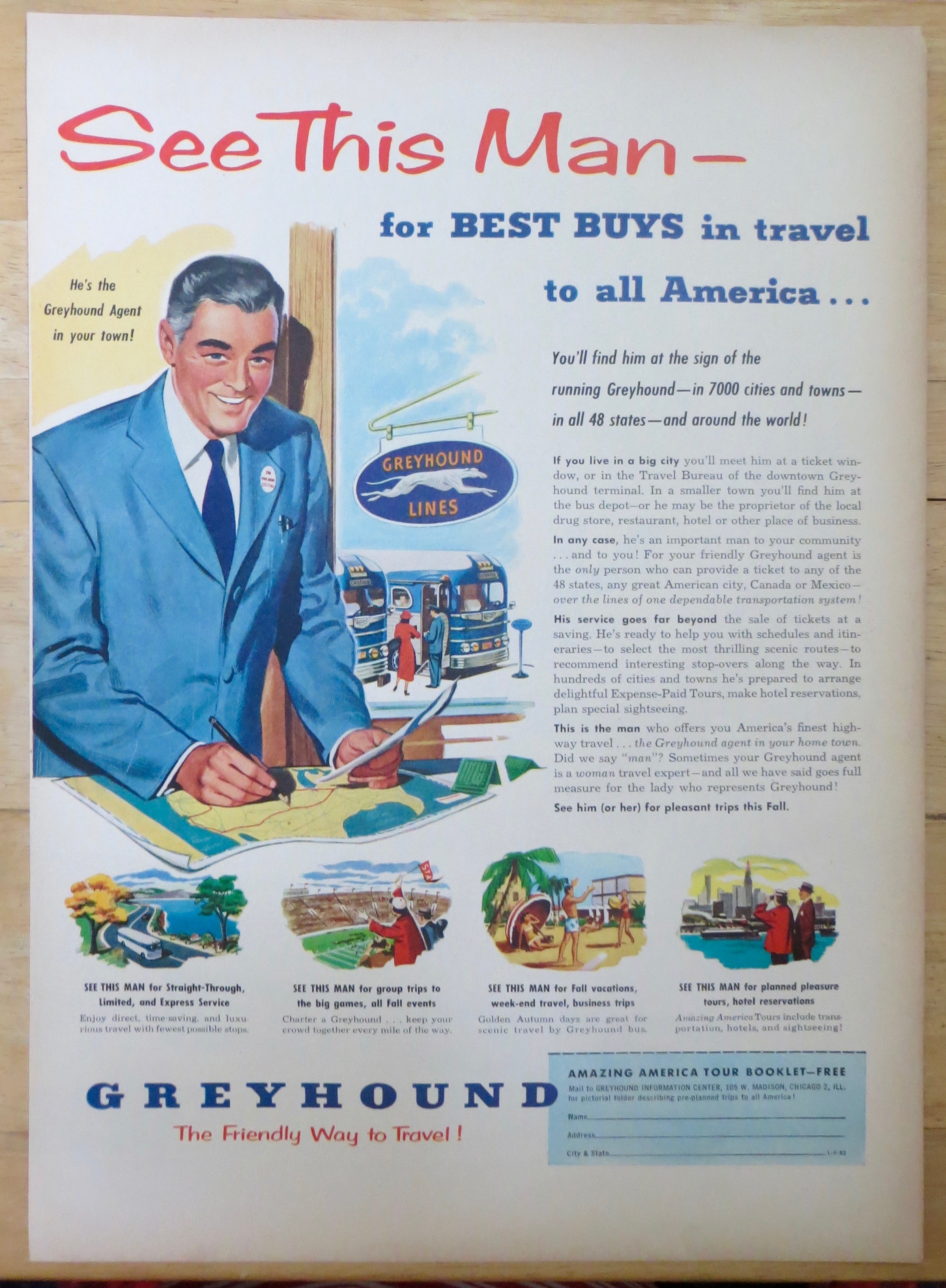 1952 Greyhound with Agent Drawing on a Map