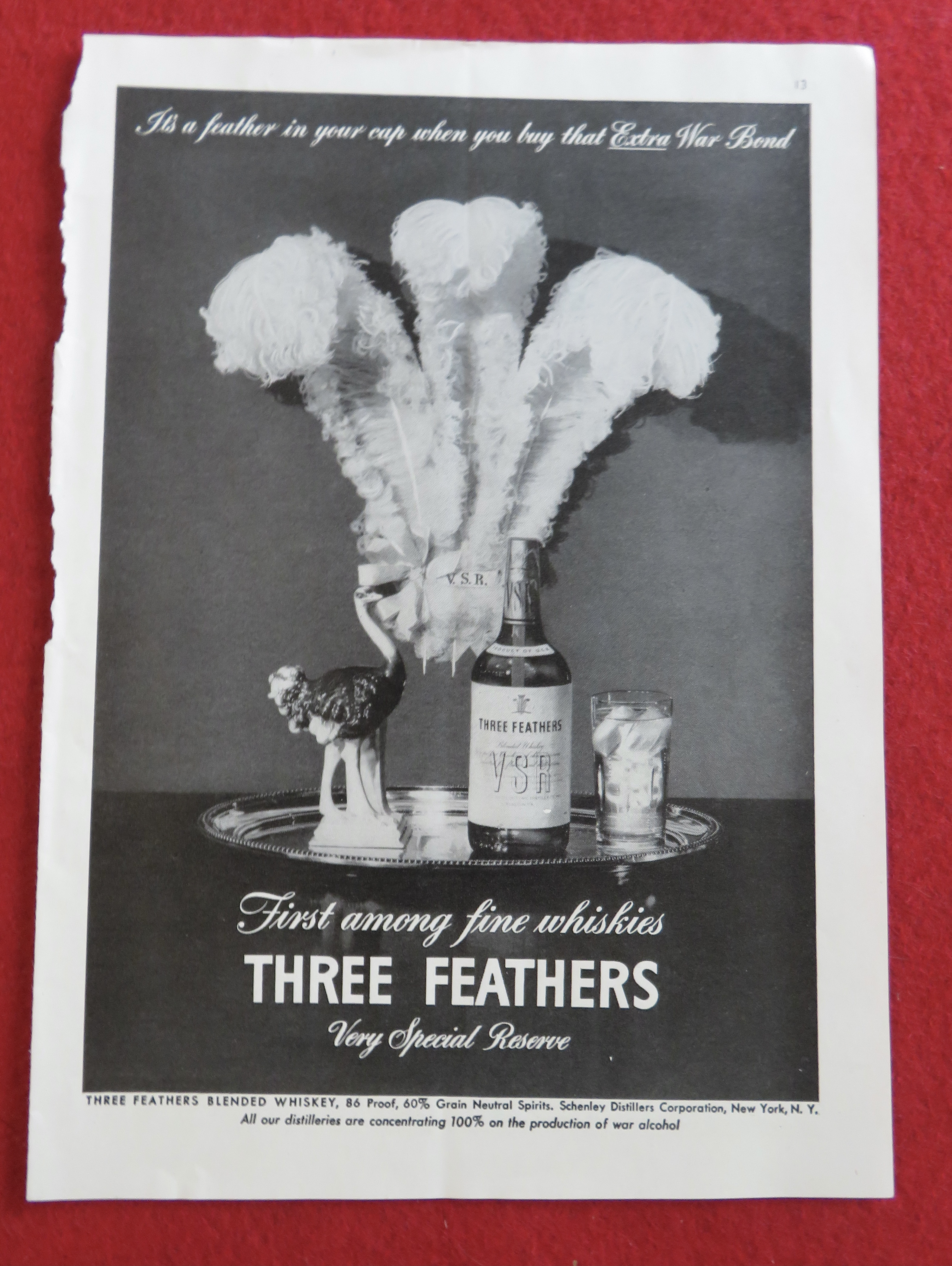 1943 Three Feathers Whiskey with Bottle Of Whiskey