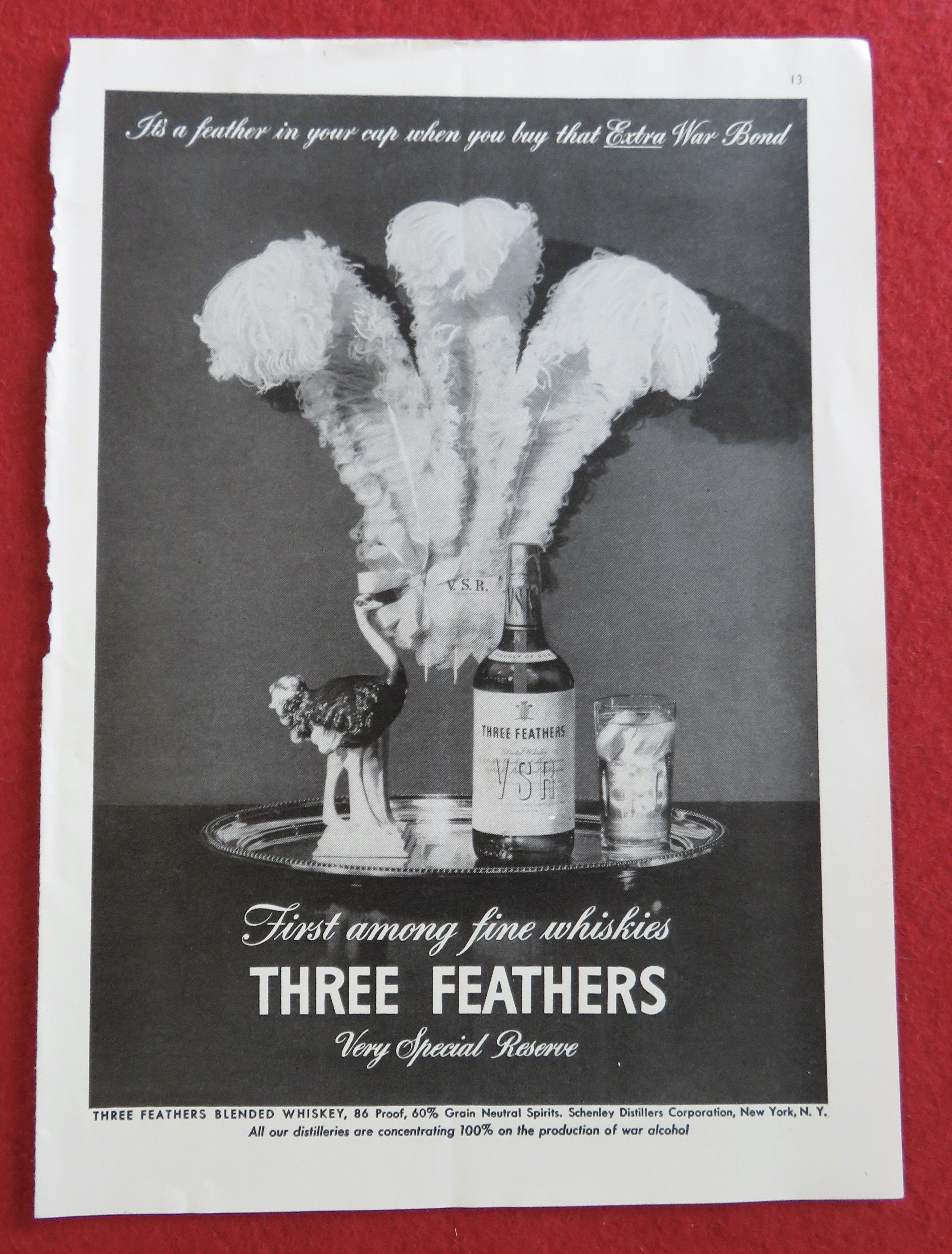1943 Three Feathers Whiskey with Bottle Of Whiskey