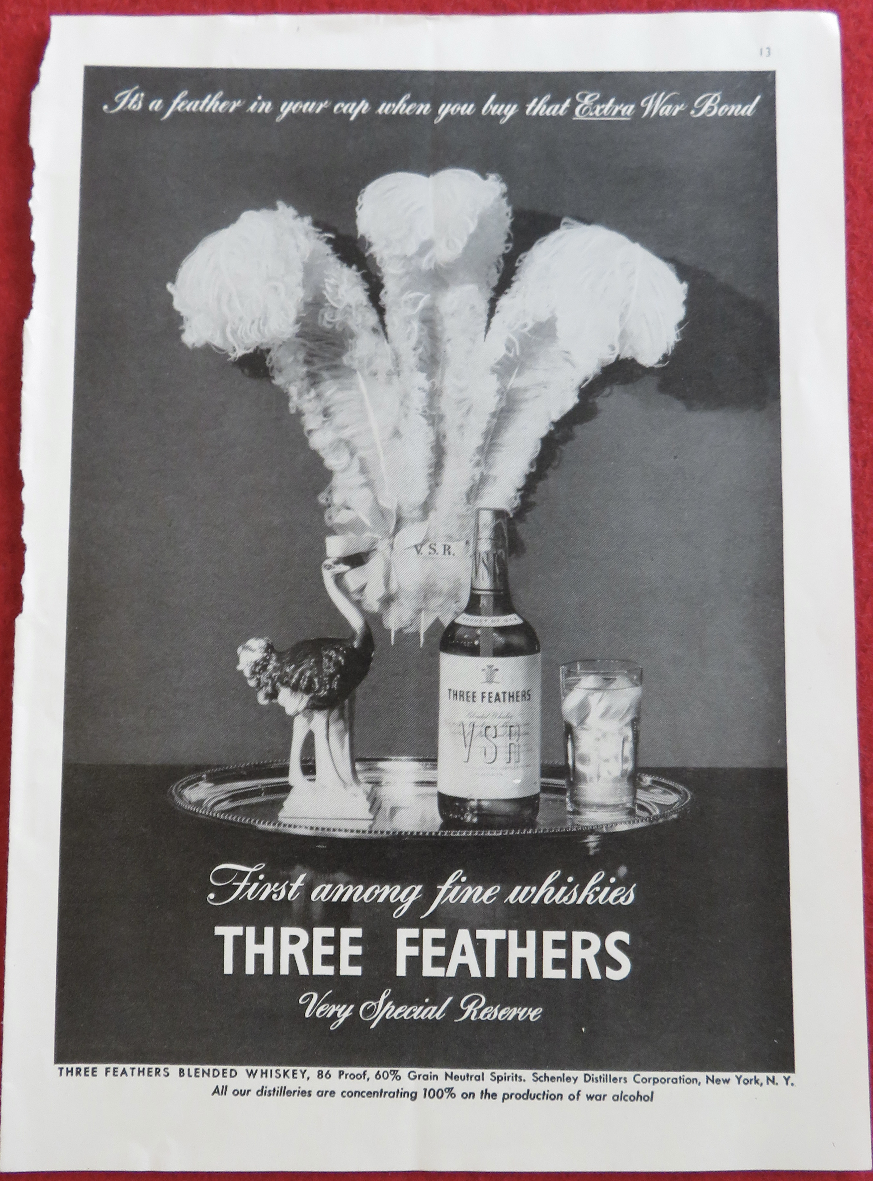1943 Three Feathers Whiskey with Bottle Of Whiskey