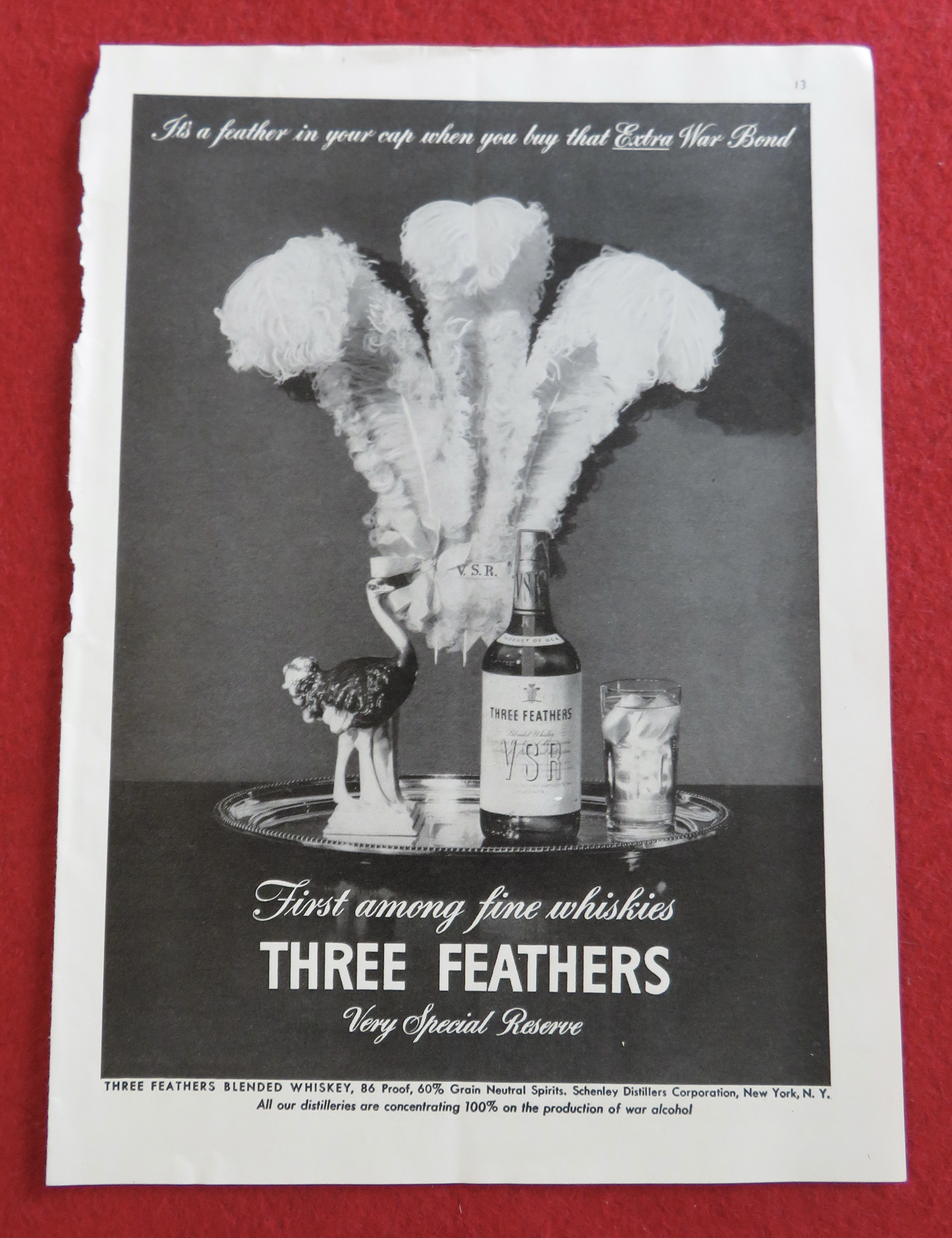 1943 Three Feathers Whiskey with Bottle Of Whiskey