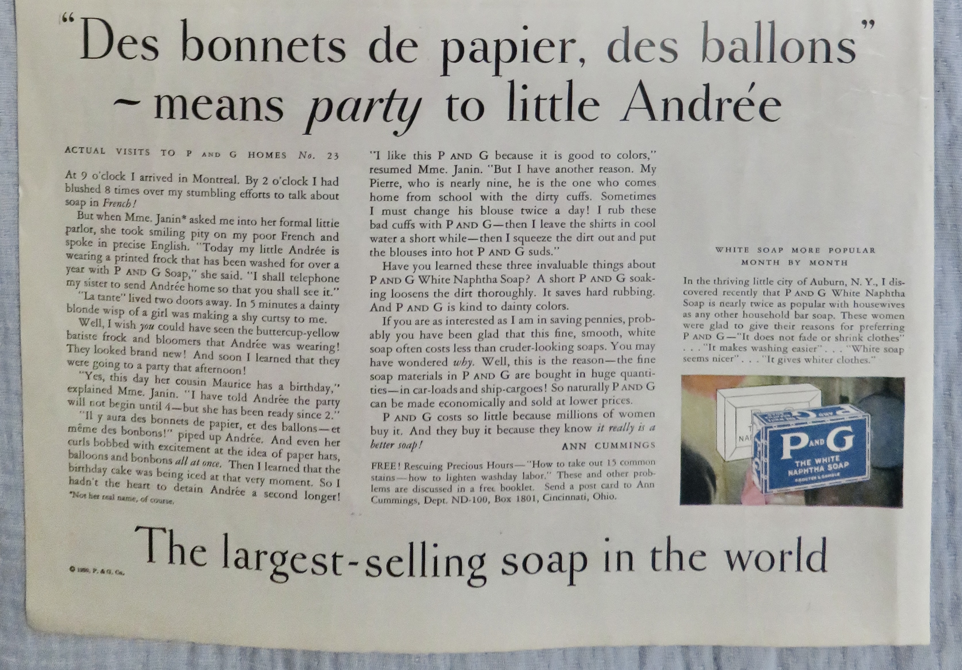 1930 P & G White Naphtha Soap with Andree's Party