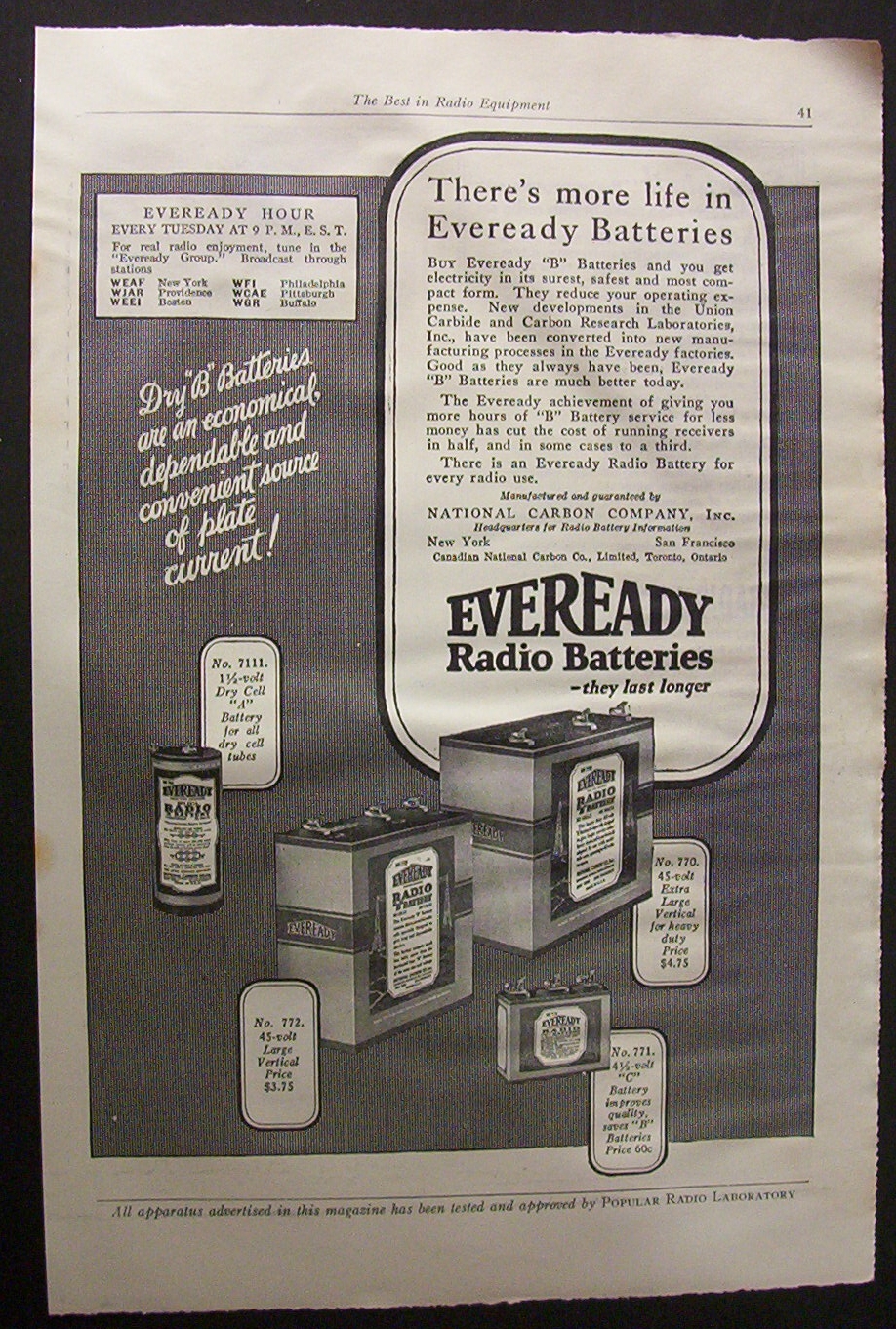 Vintage Ad: 1925  Eveready  Radio  Batteries
