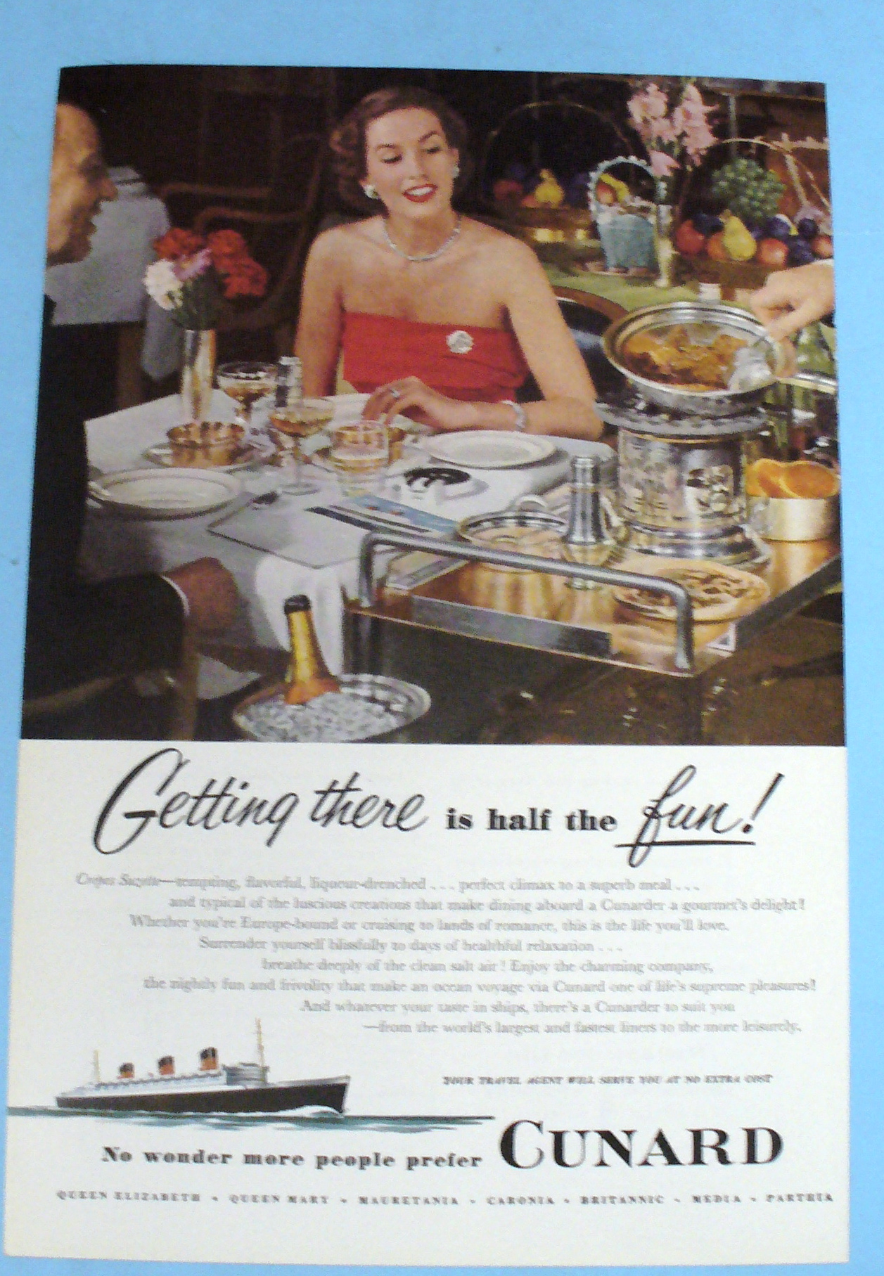 1952 Cunard Cruise Lines with Lovely Woman at Table