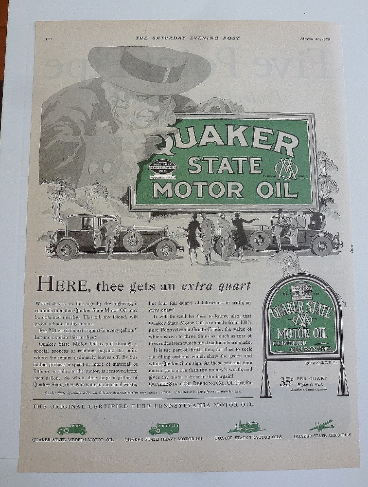 1929 Quaker State Oil With Quaker Man