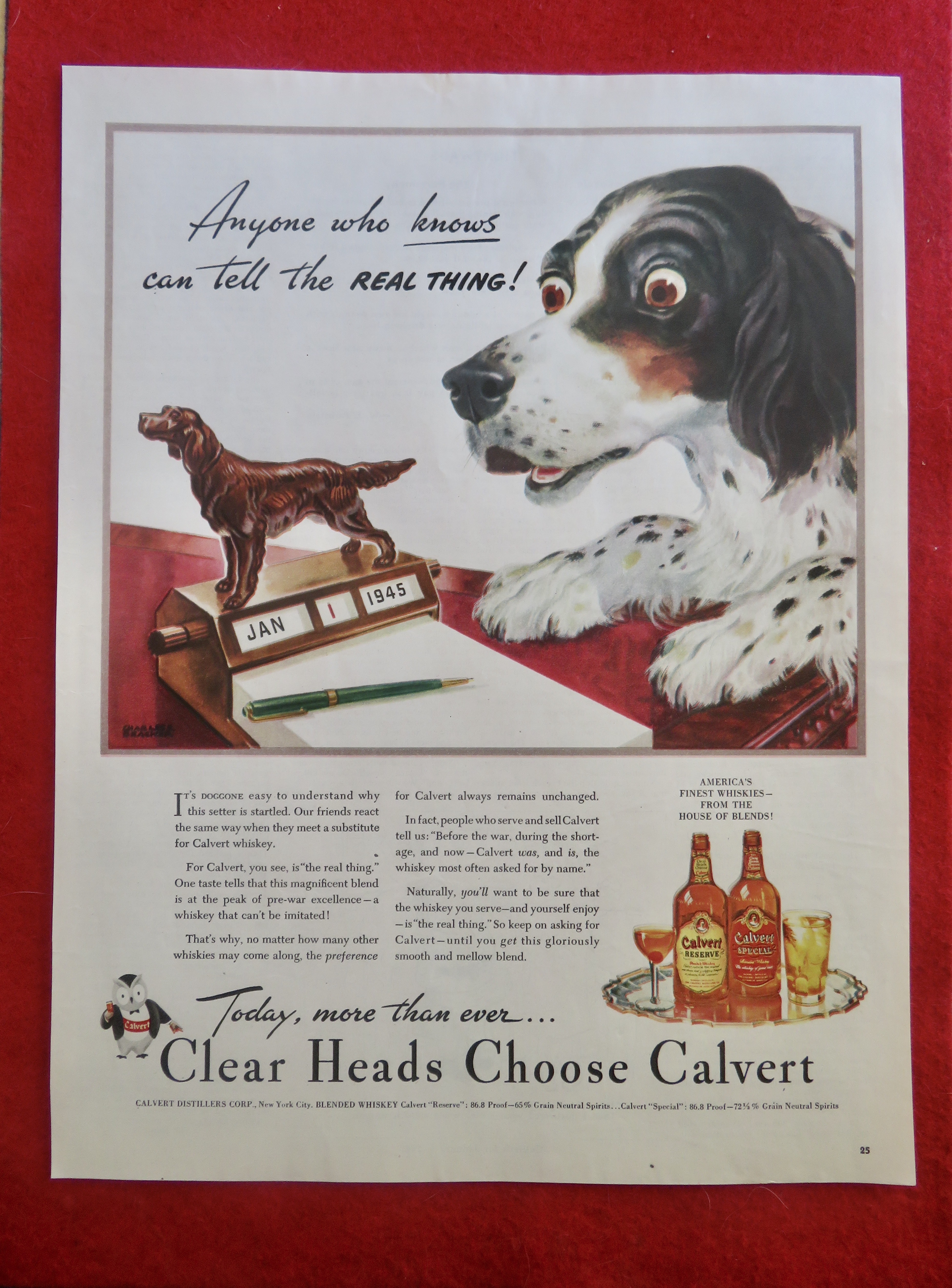 1950's Calvert Whiskey with Dog Looking At Dog Figure