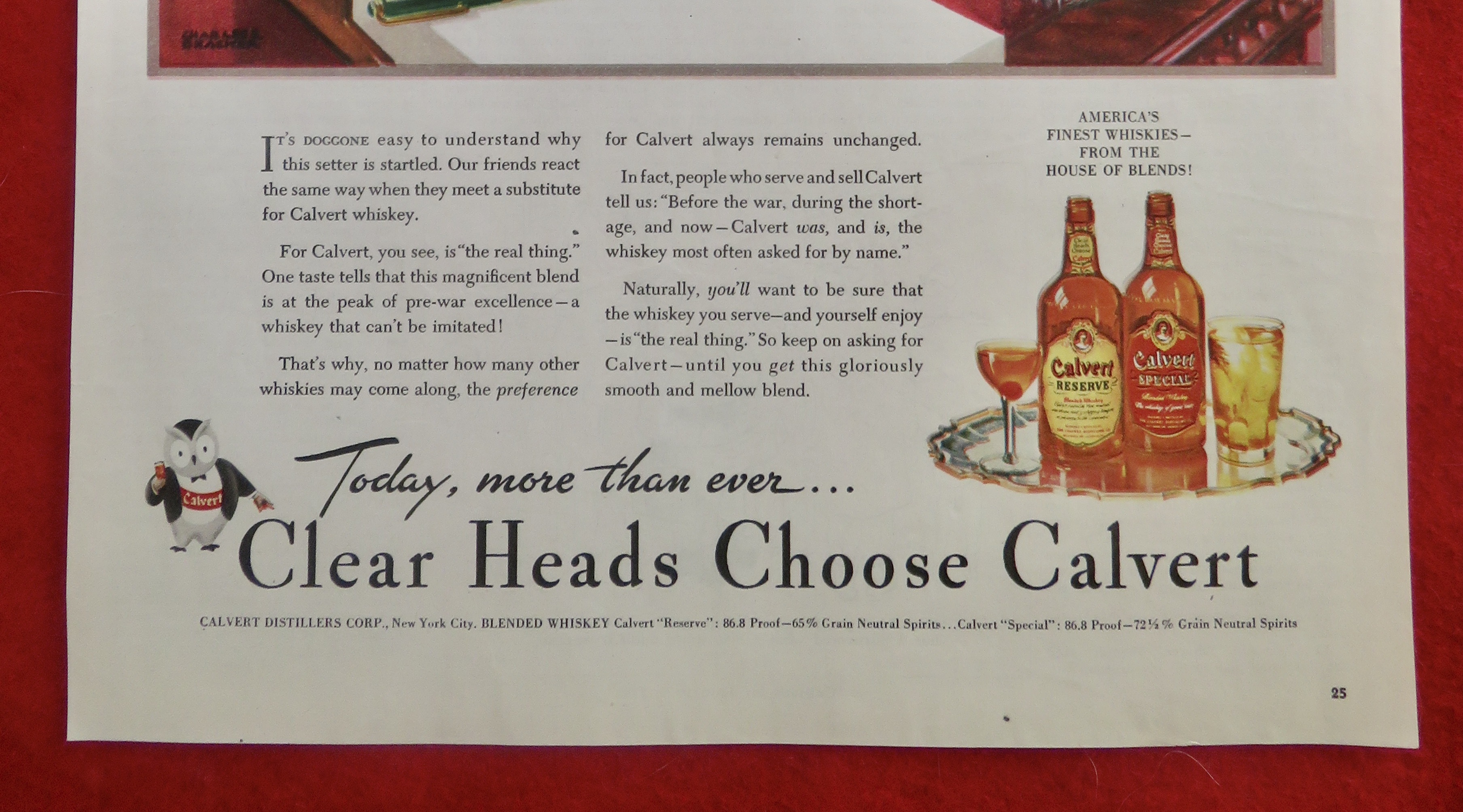 1950's Calvert Whiskey with Dog Looking At Dog Figure