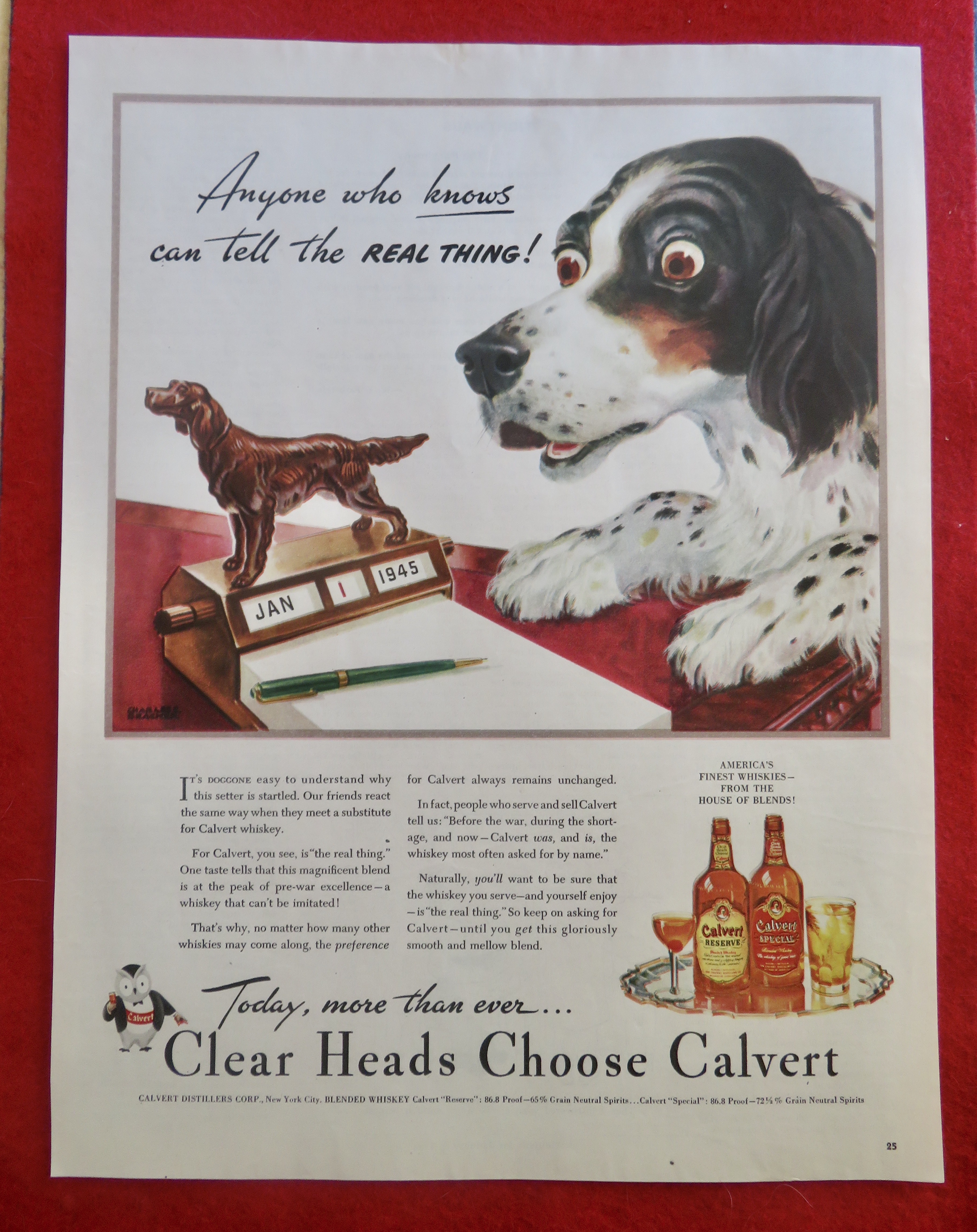 1950's Calvert Whiskey with Dog Looking At Dog Figure