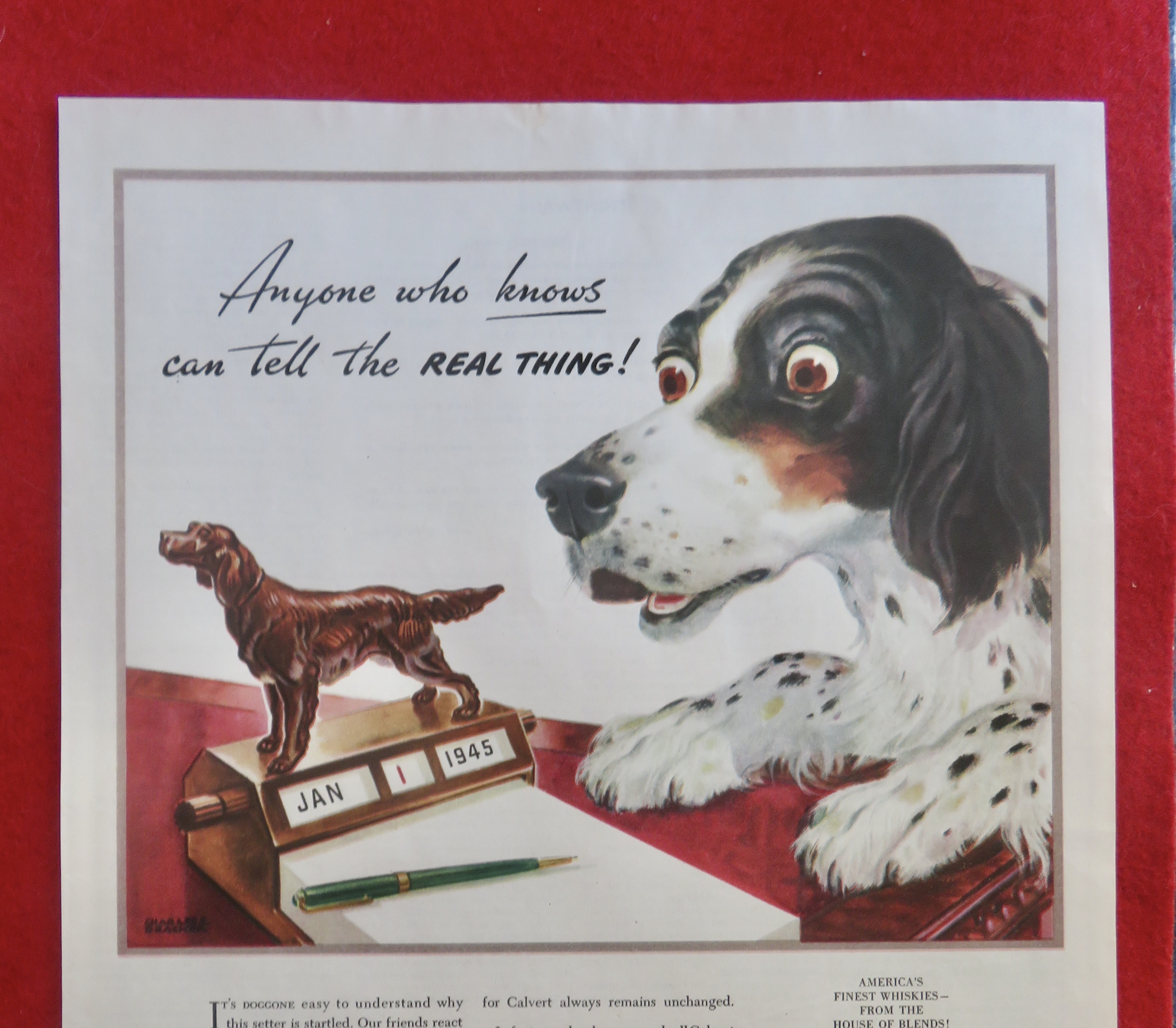 1950's Calvert Whiskey with Dog Looking At Dog Figure
