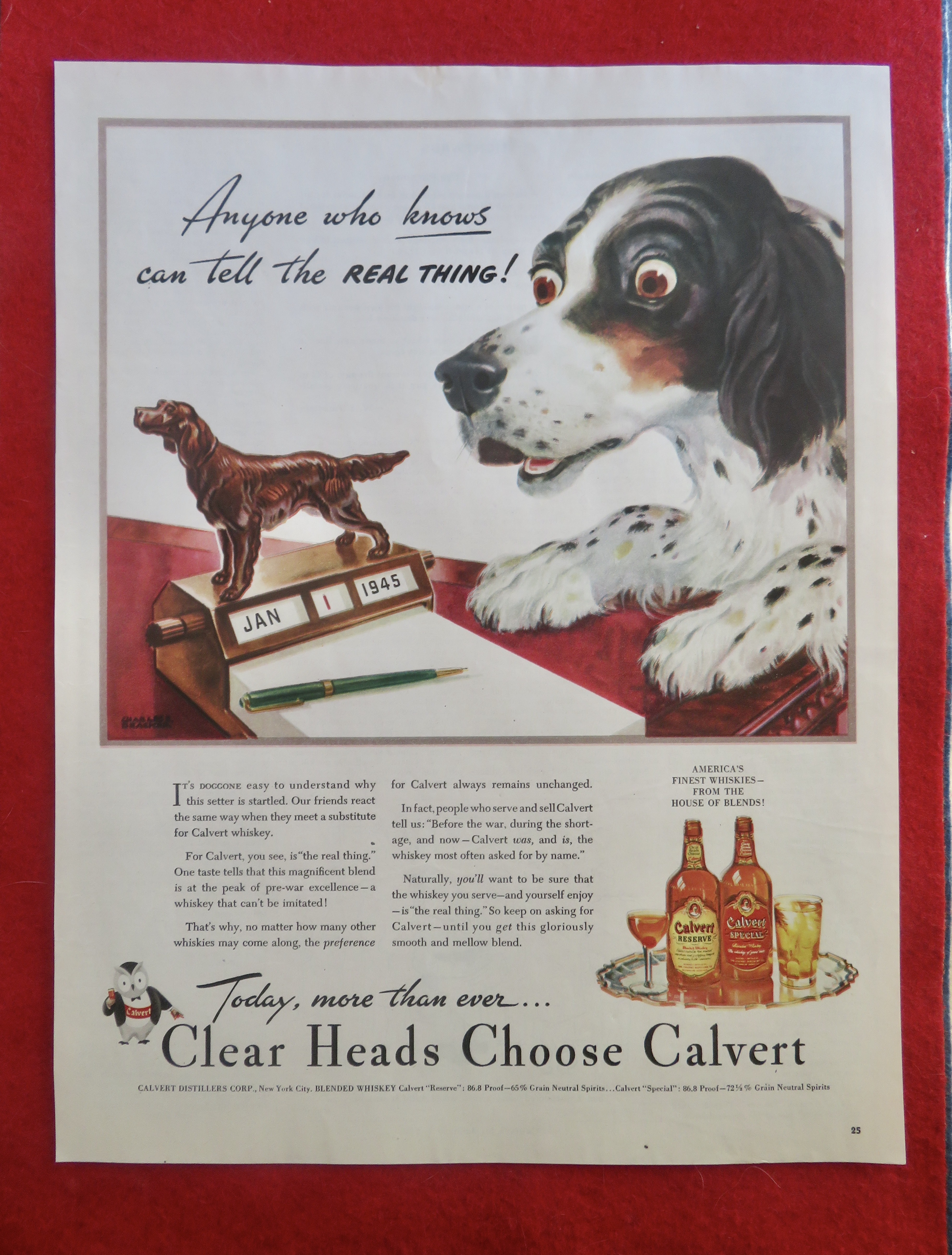 1950's Calvert Whiskey with Dog Looking At Dog Figure