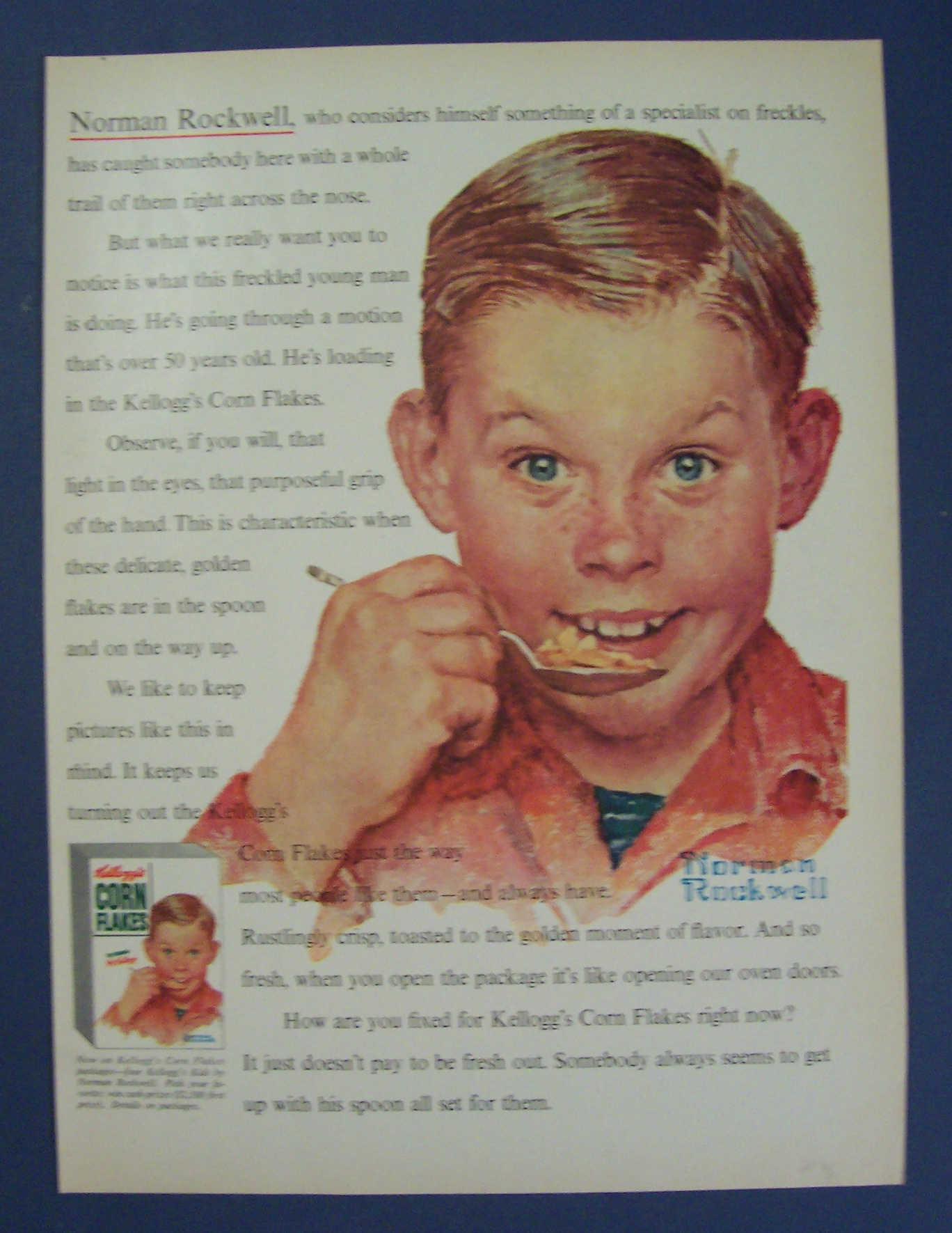 1954 Kellogg's Corn Flakes Cereal By Norman Rockwell