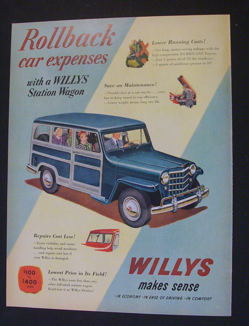 1951 Dual Ad: Willys  &  G E  Television