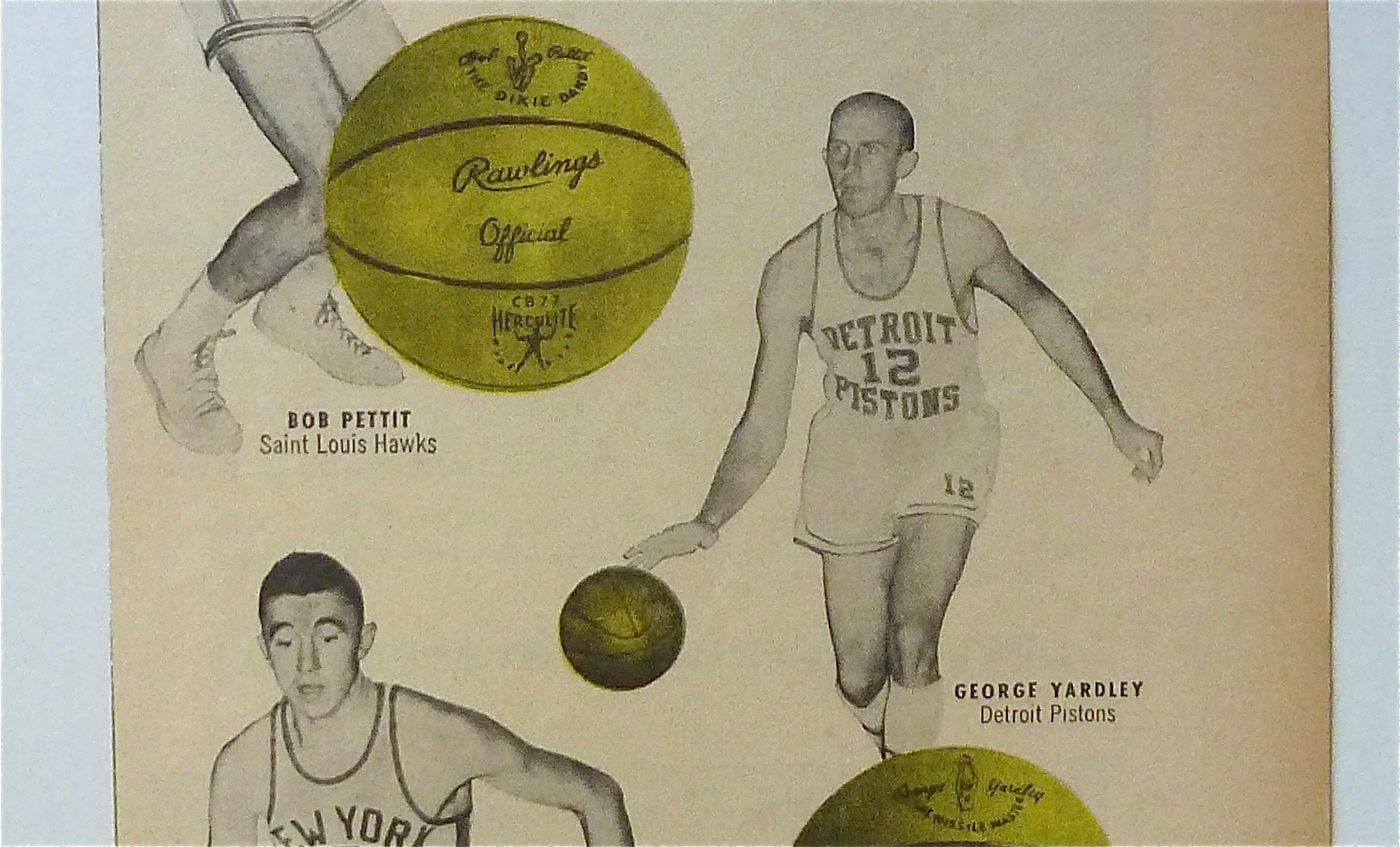 1958 Rawlings Herculite Yellow Basketball w/Bob Pettit