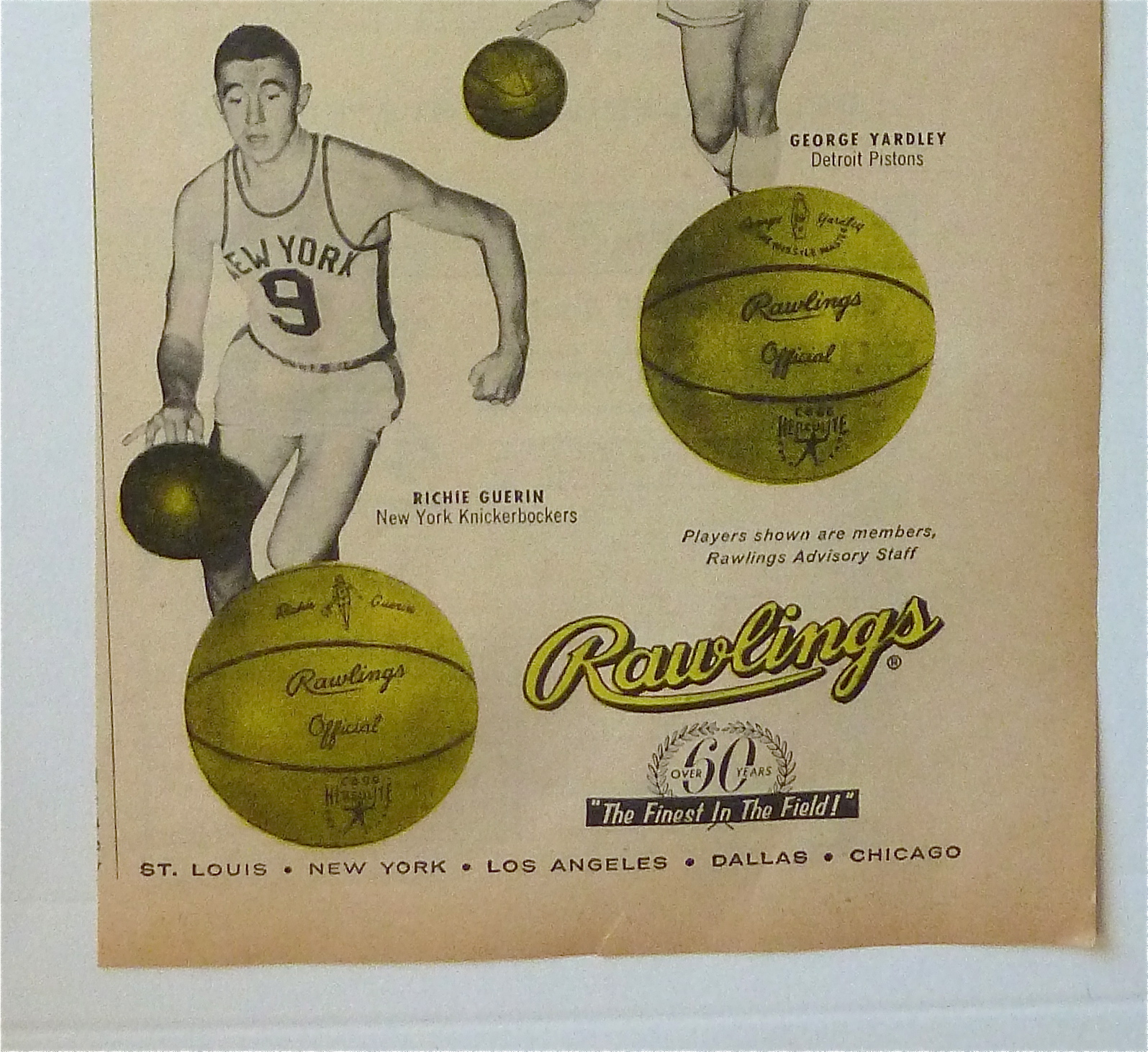 1958 Rawlings Herculite Yellow Basketball w/Bob Pettit