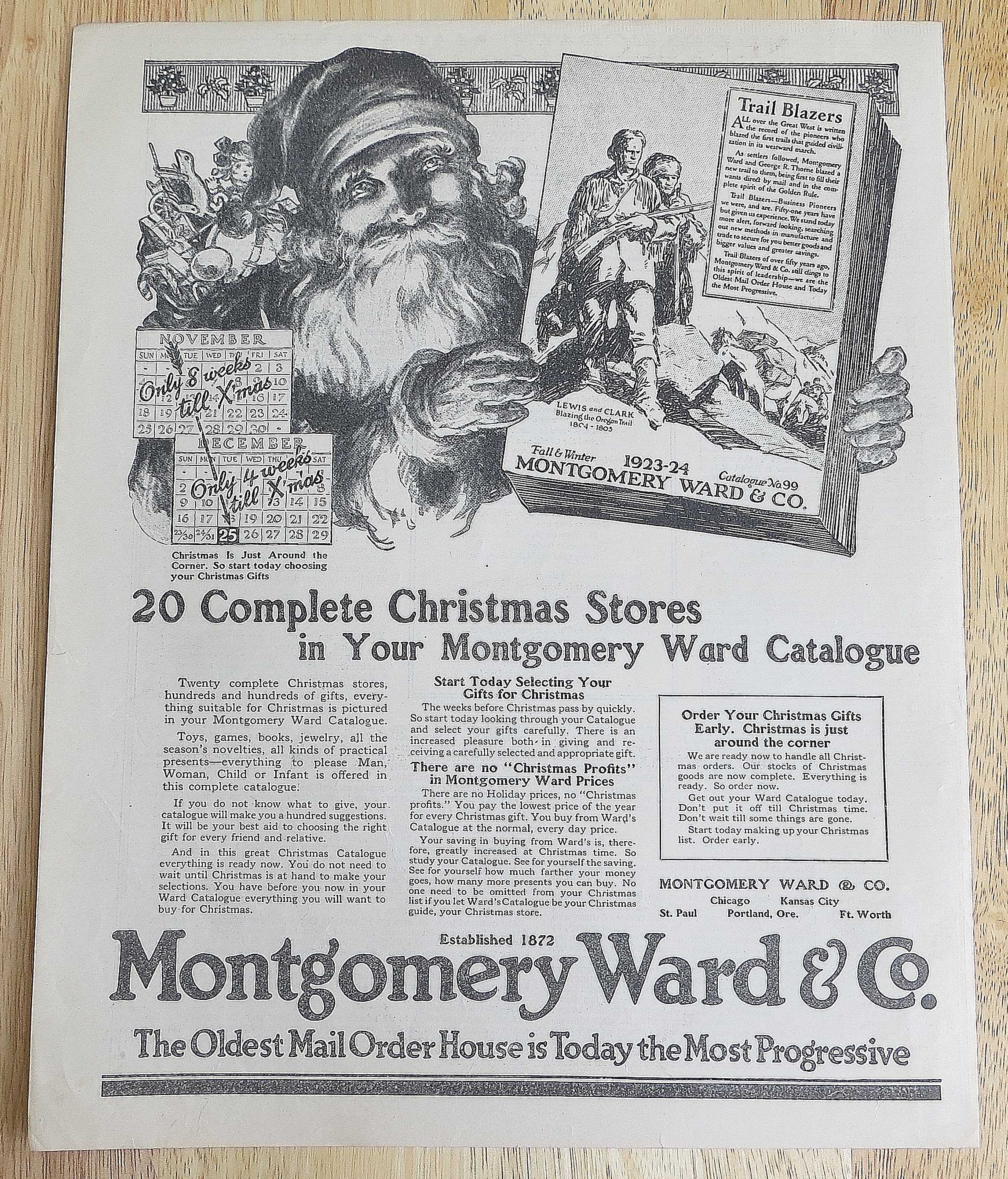 1923 Montgomery Ward & Co. With Santa & Catalog
