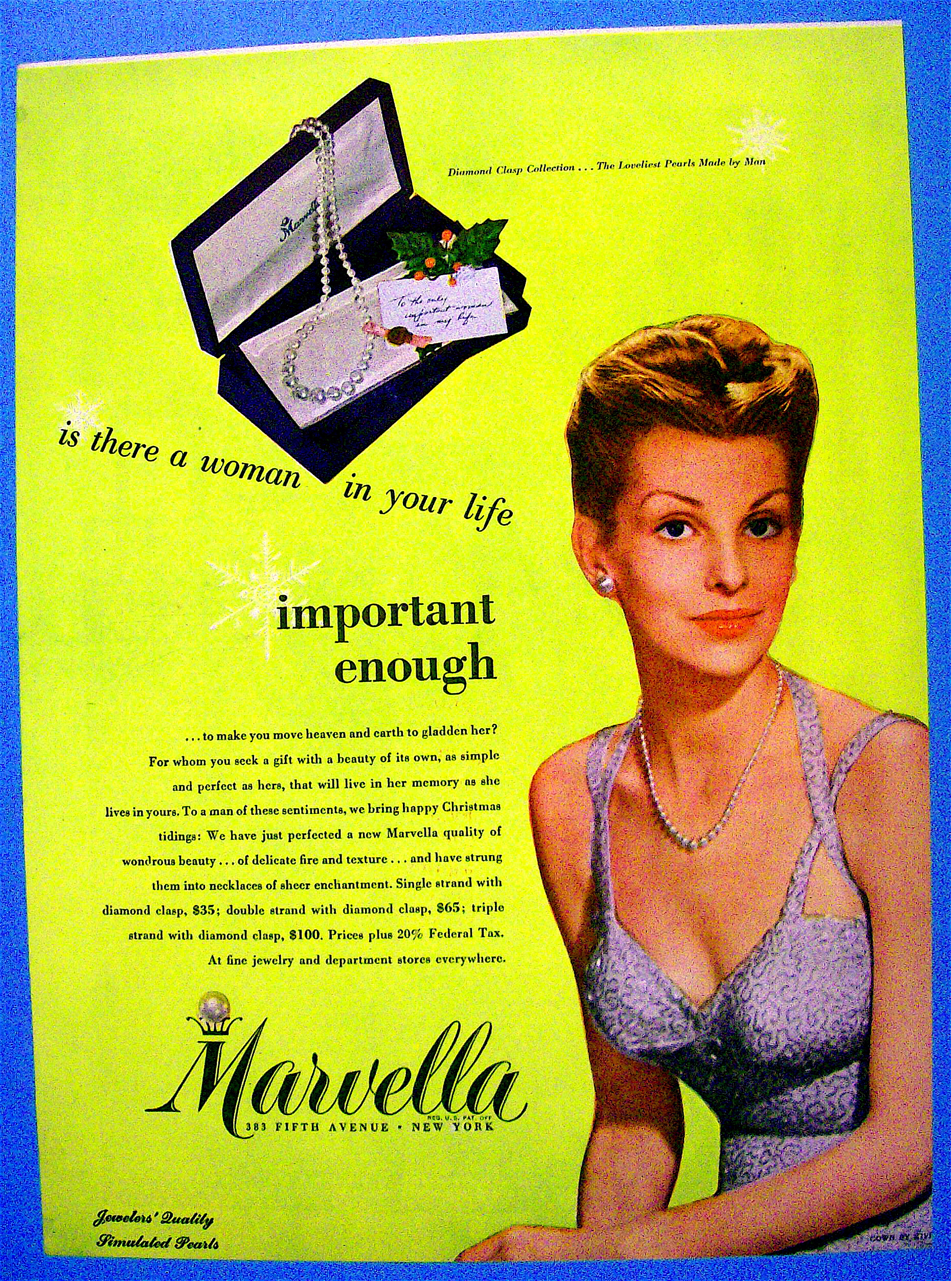 1945 Marvella Necklace with Lovely Woman & Necklace