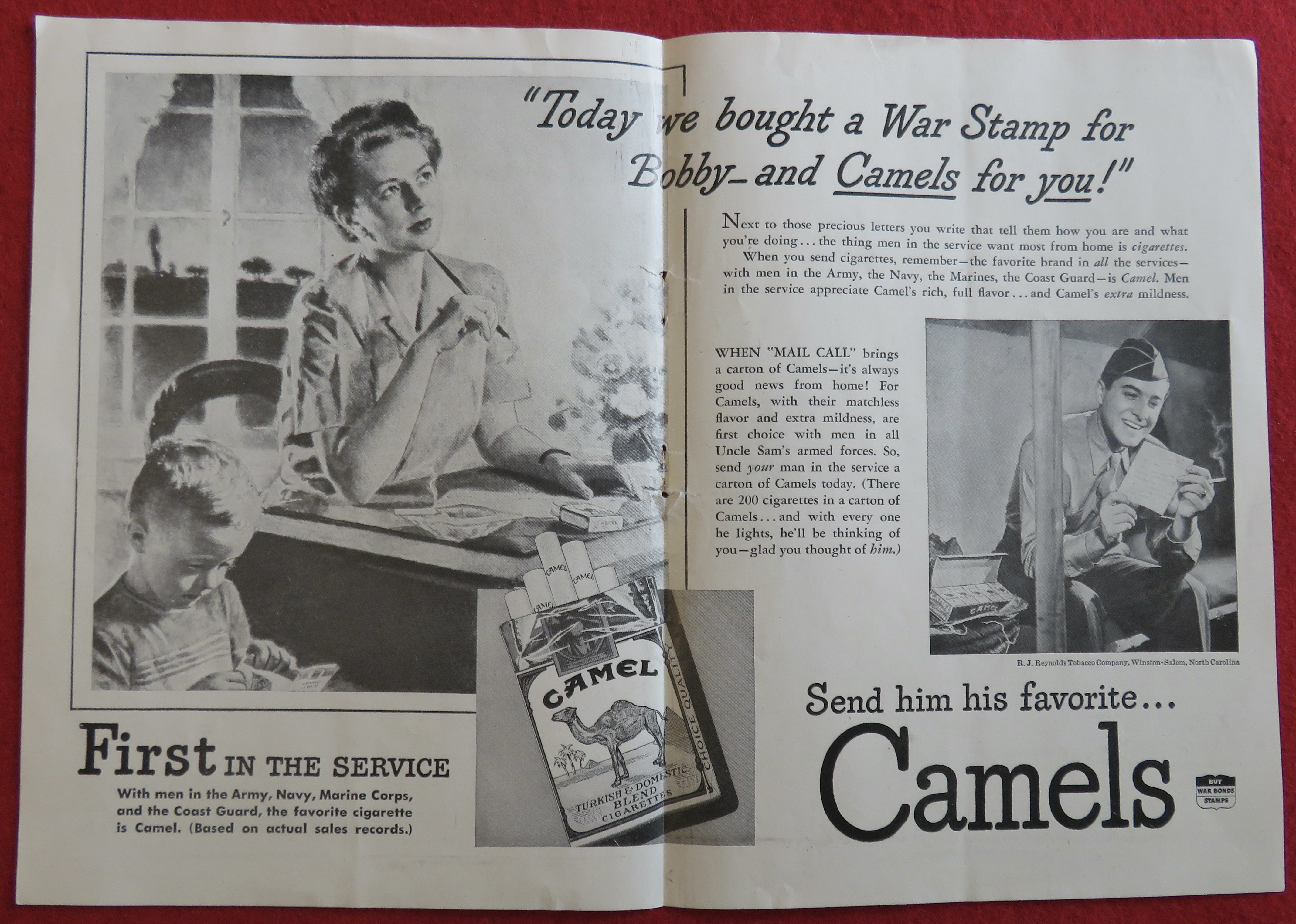 1943 Camel Cigarettes with Woman Writing A Soldier