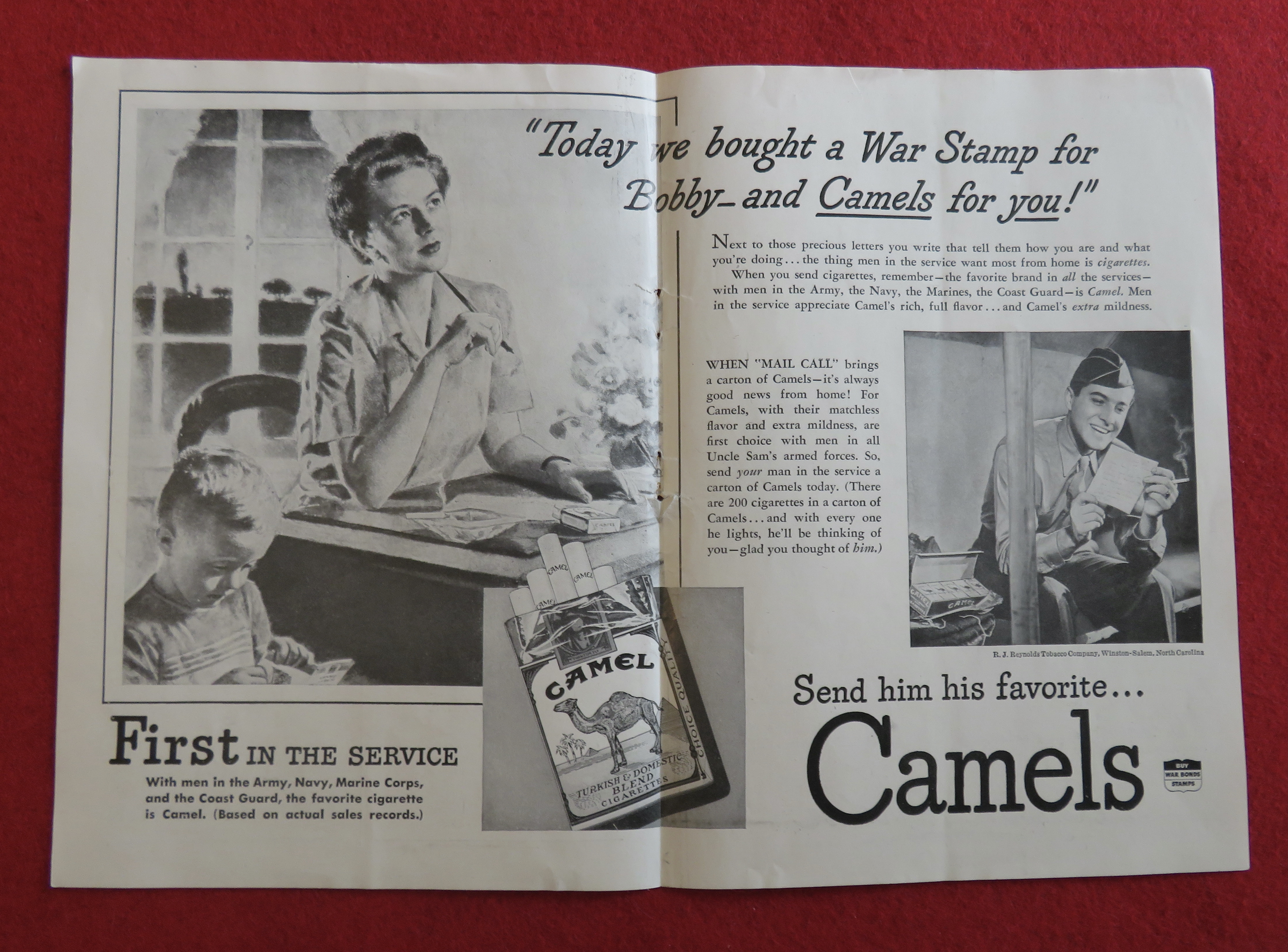 1943 Camel Cigarettes with Woman Writing A Soldier