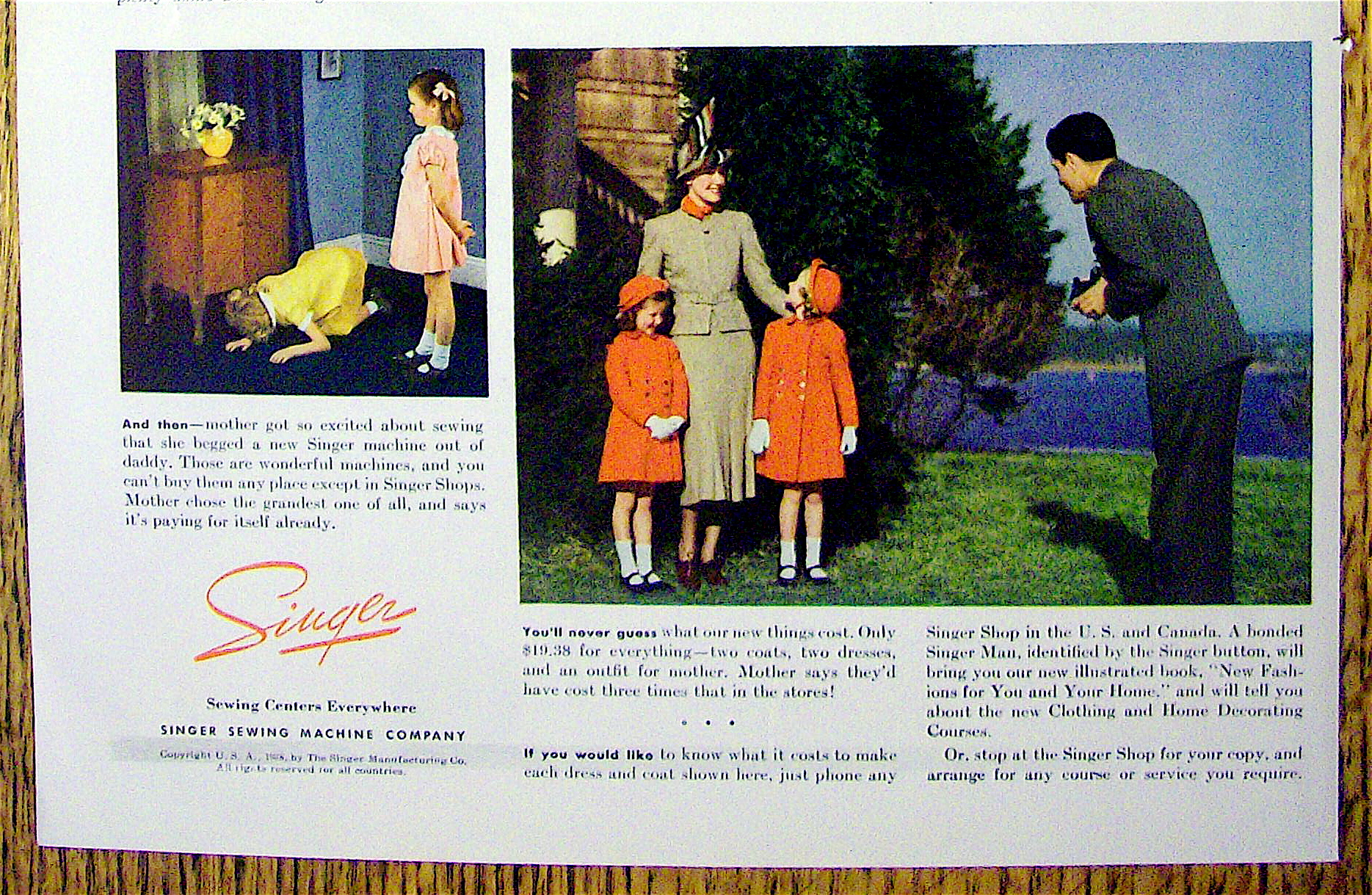 1938 Singer Sewing Machine with 2 Little Girls