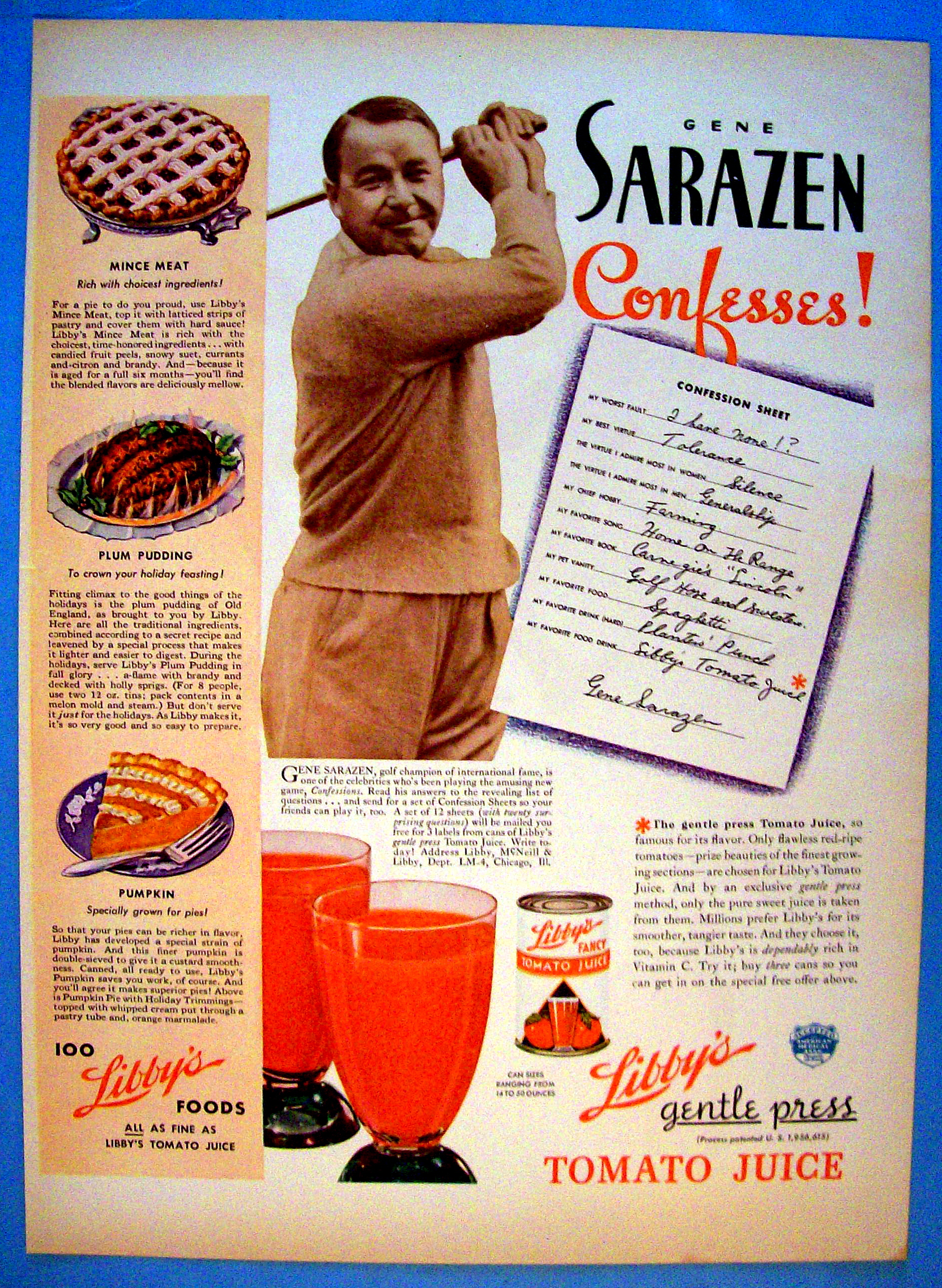 Vintage Ad: 1937 Libby's Tomato Juice w/Gene Sarazen