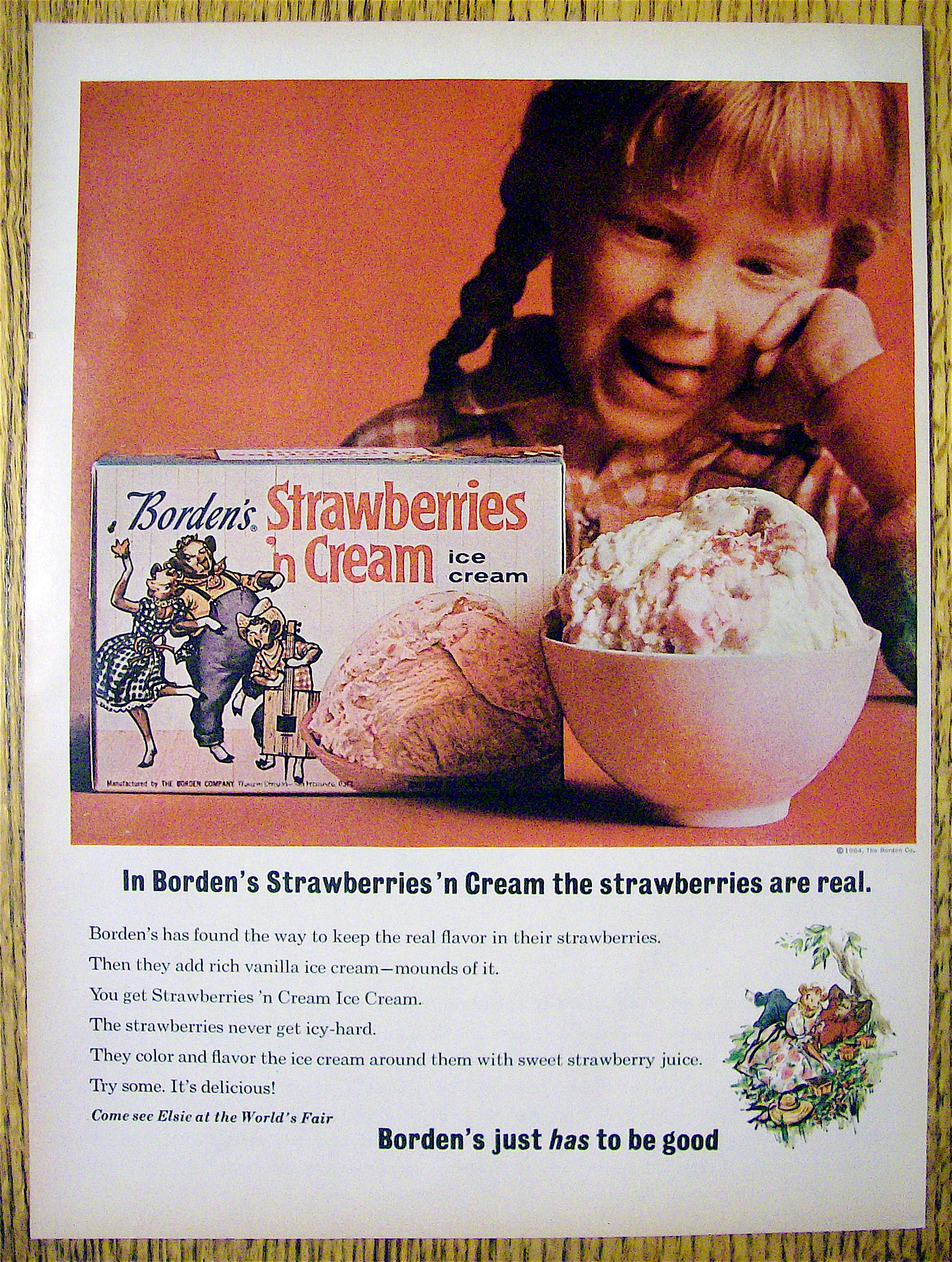 1964 Borden's Strawberries & Cream Ice Cream with Girl
