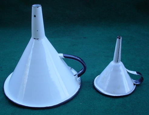 Pr. of B&W Enameled Funnels