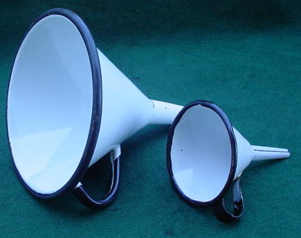 Pr. of B&W Enameled Funnels