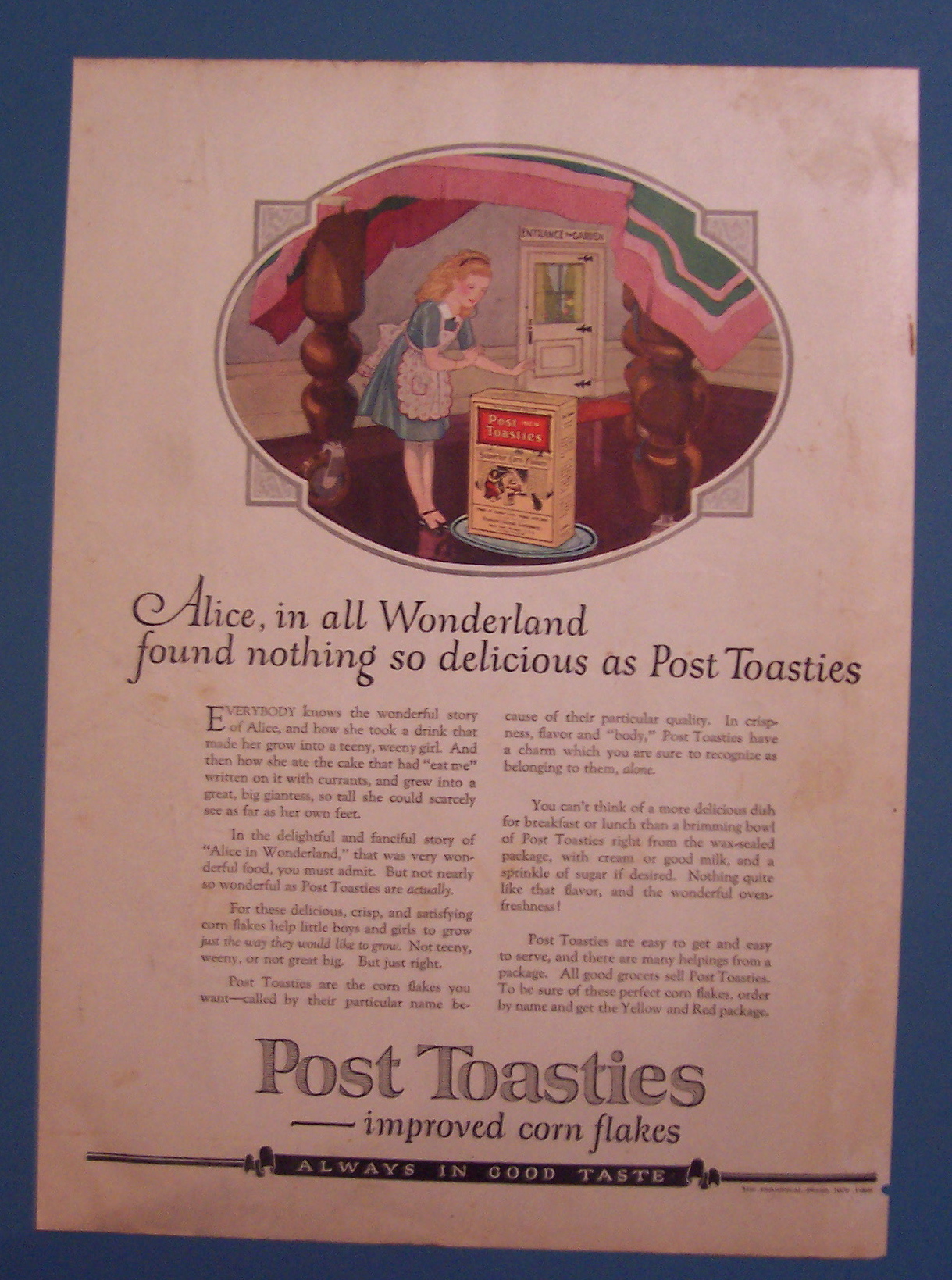 Vintage Ad: 1922 Post Toasties with Alice In Wonderland