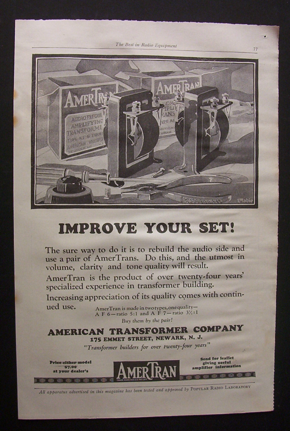 Vintage Ad: 1925  American  Transformer  Co.