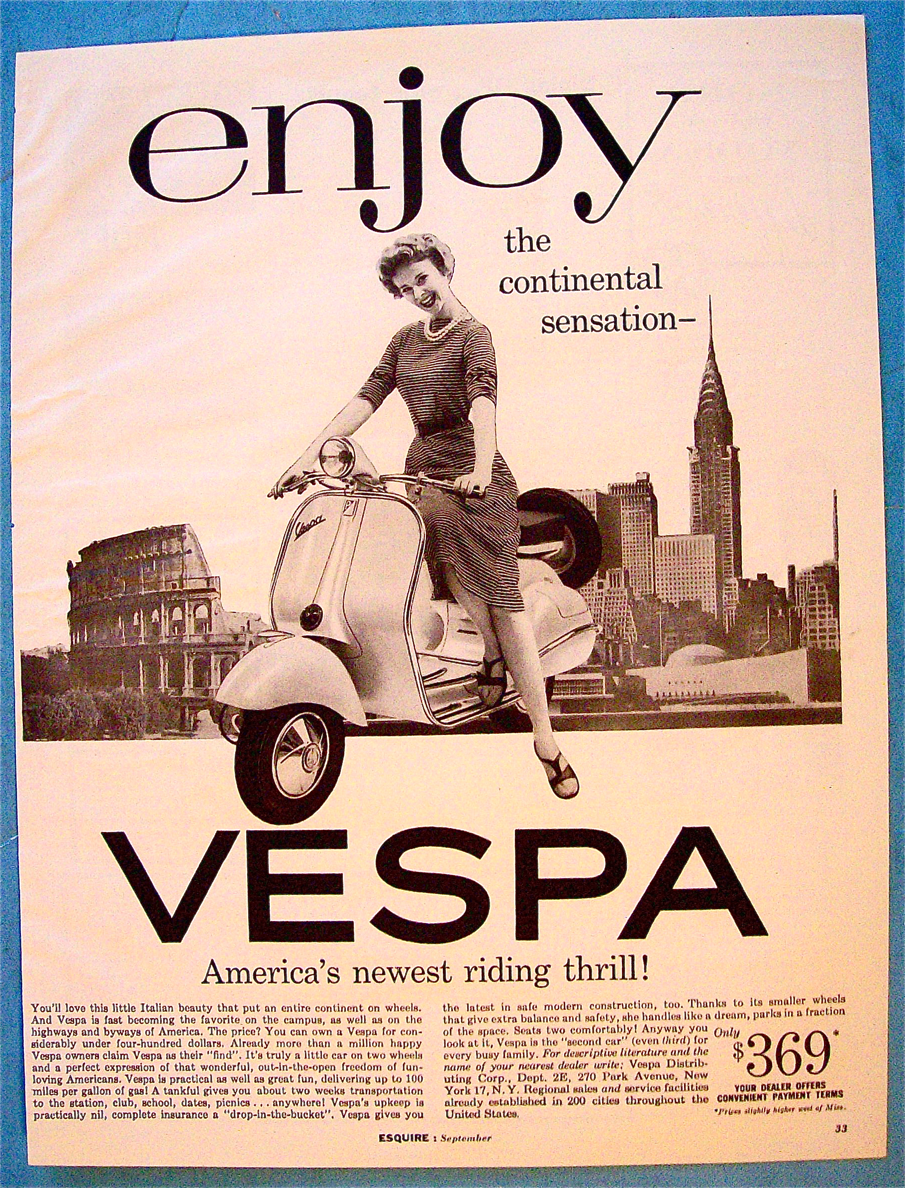1956 Vespa with Woman on the Bike