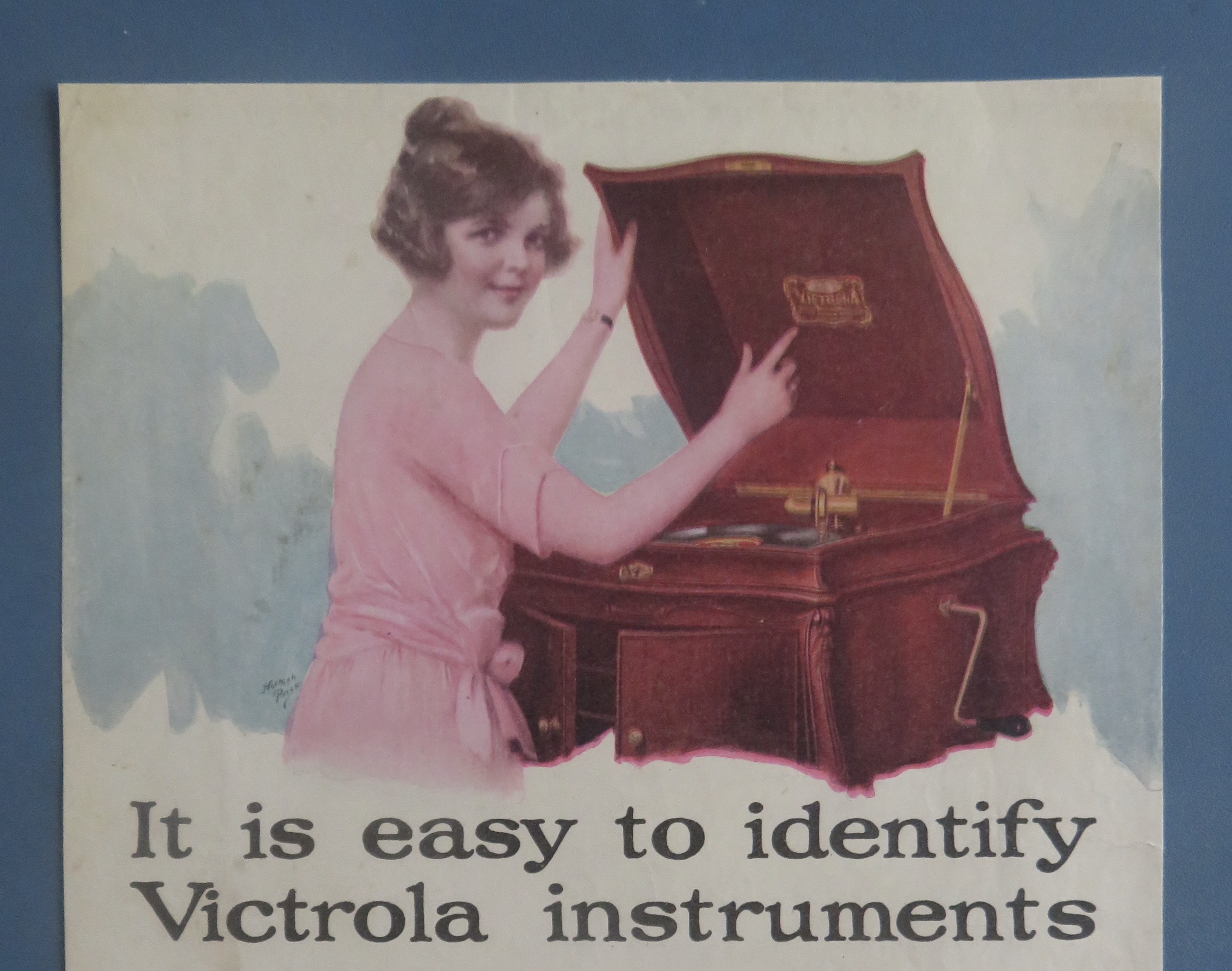 1929 Victor Talking Machine w/Woman Playing Victrola