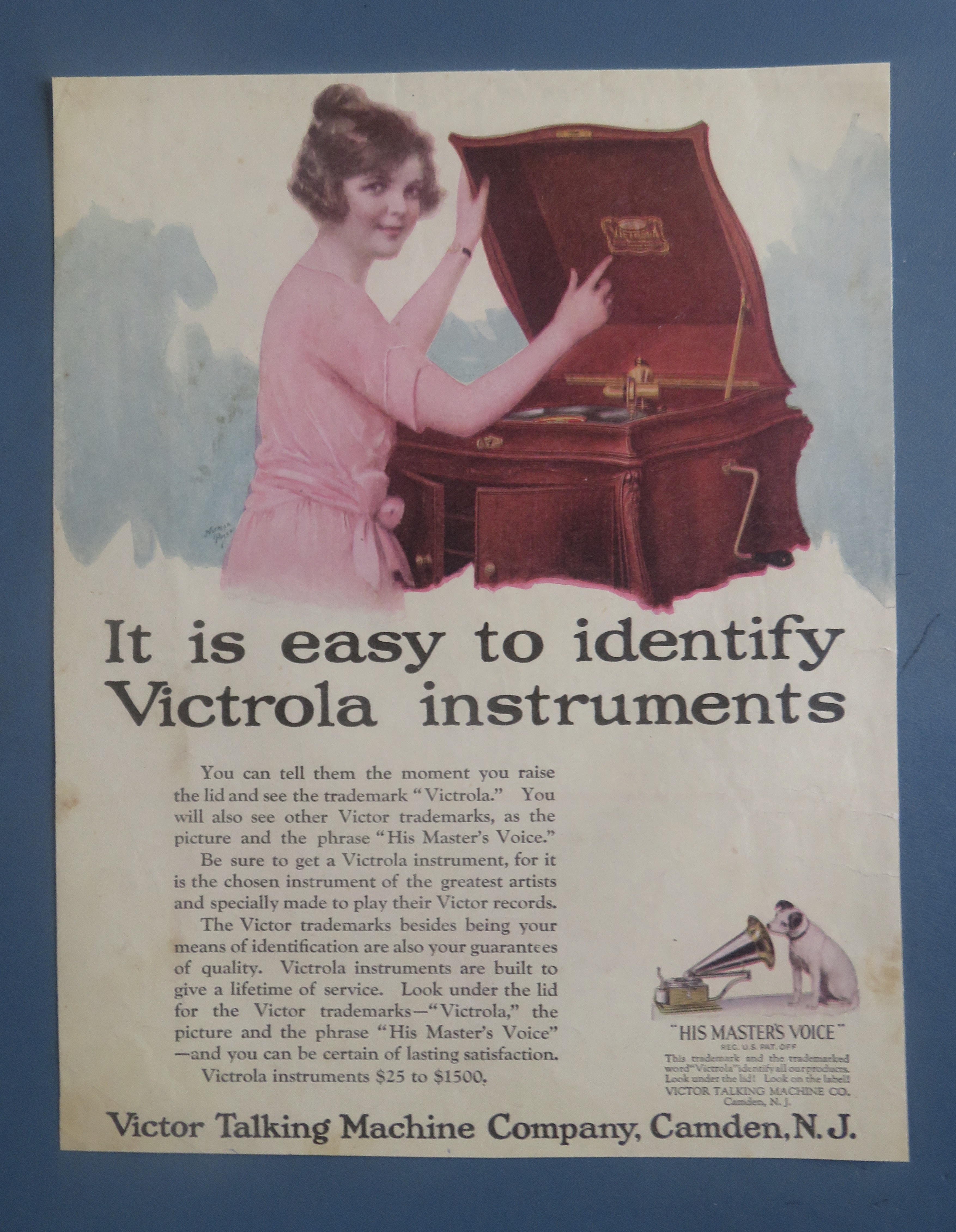 1929 Victor Talking Machine w/Woman Playing Victrola