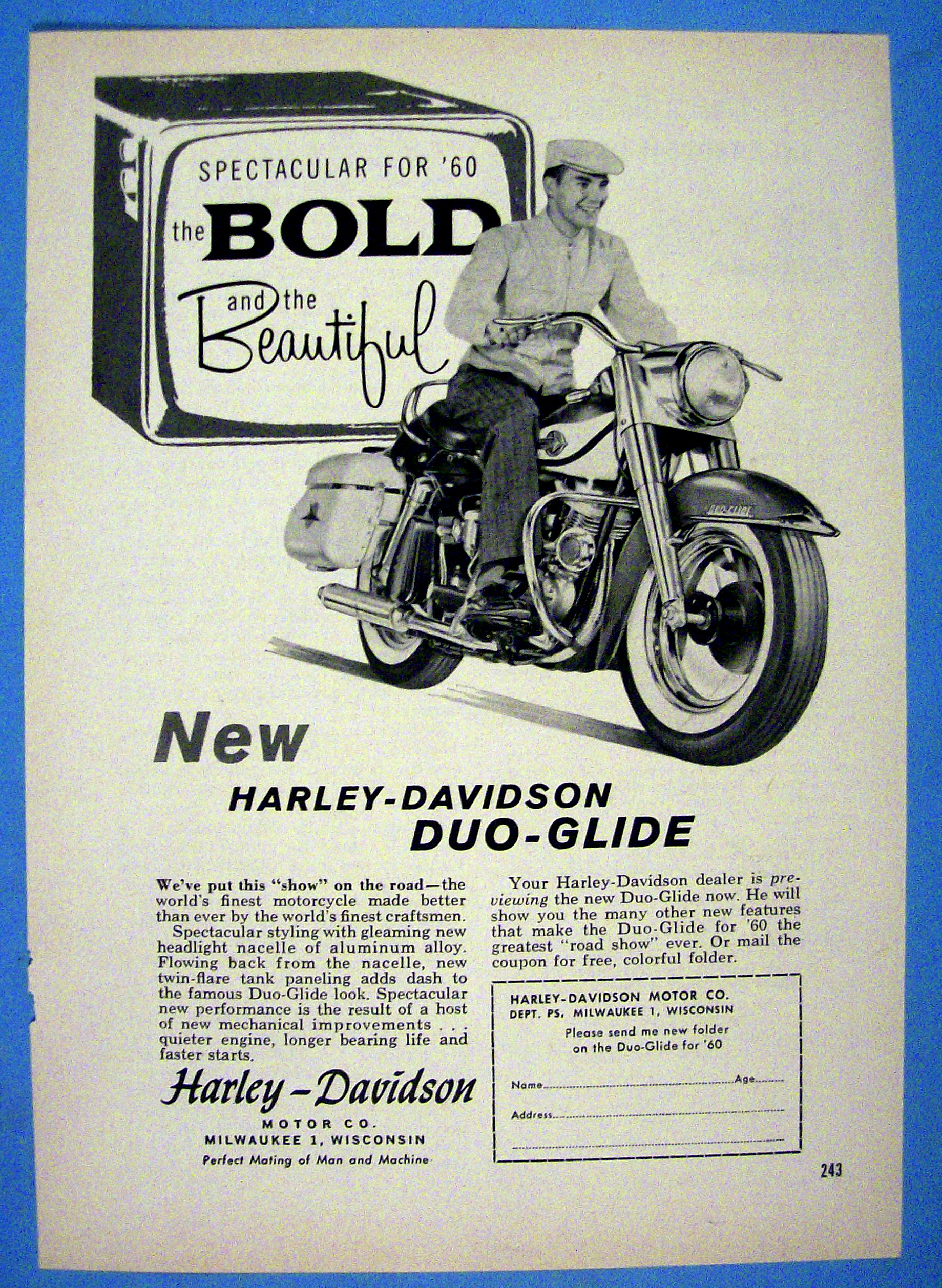 1960 Harley Davidson Duo Glide with Man on Bike