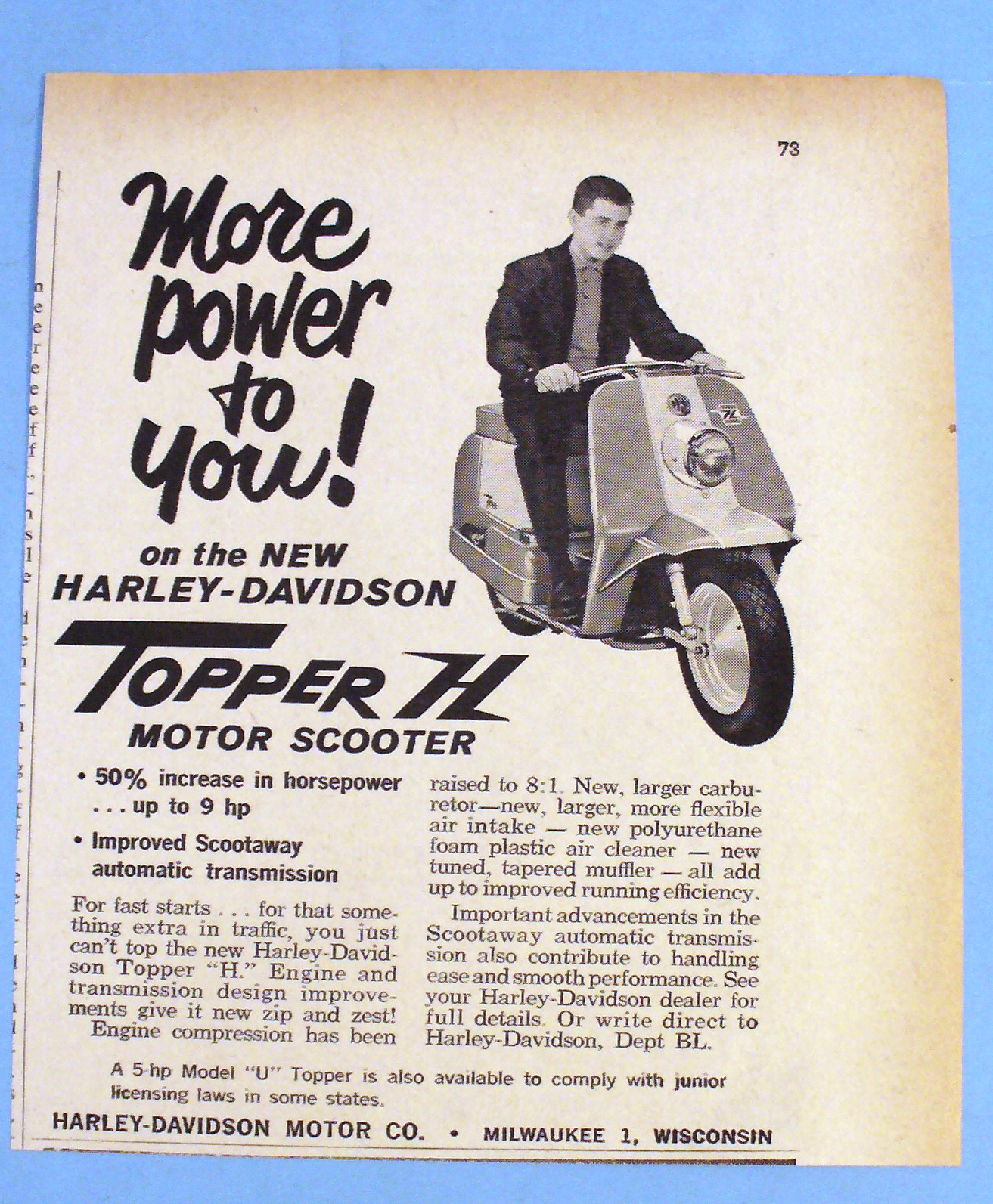 1961 Harley Davidson Topper H Motor Scooter w/Man