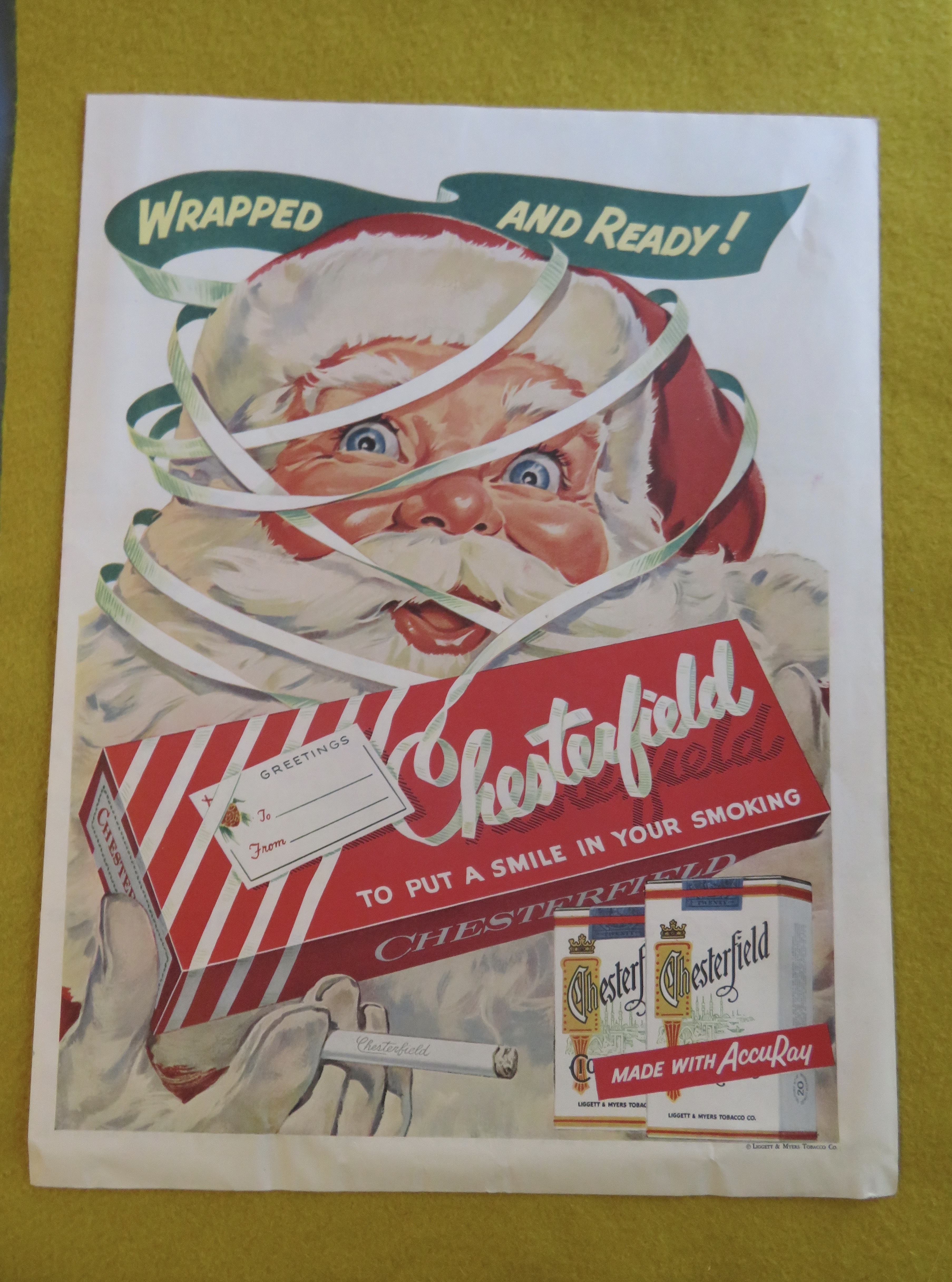 1955 Chesterfield Cigarettes w/ Santa Claus & Cigarette