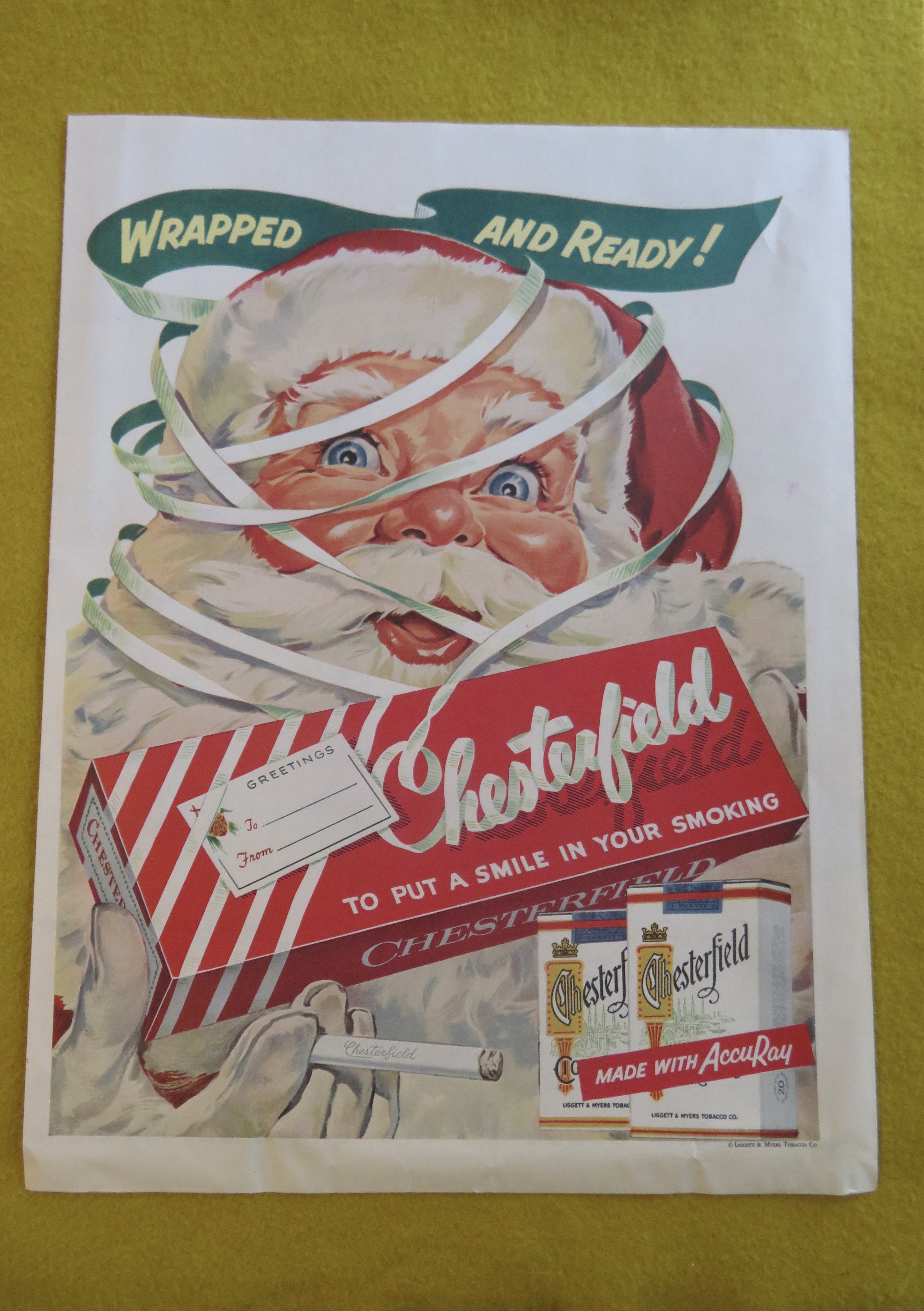 1955 Chesterfield Cigarettes w/ Santa Claus & Cigarette