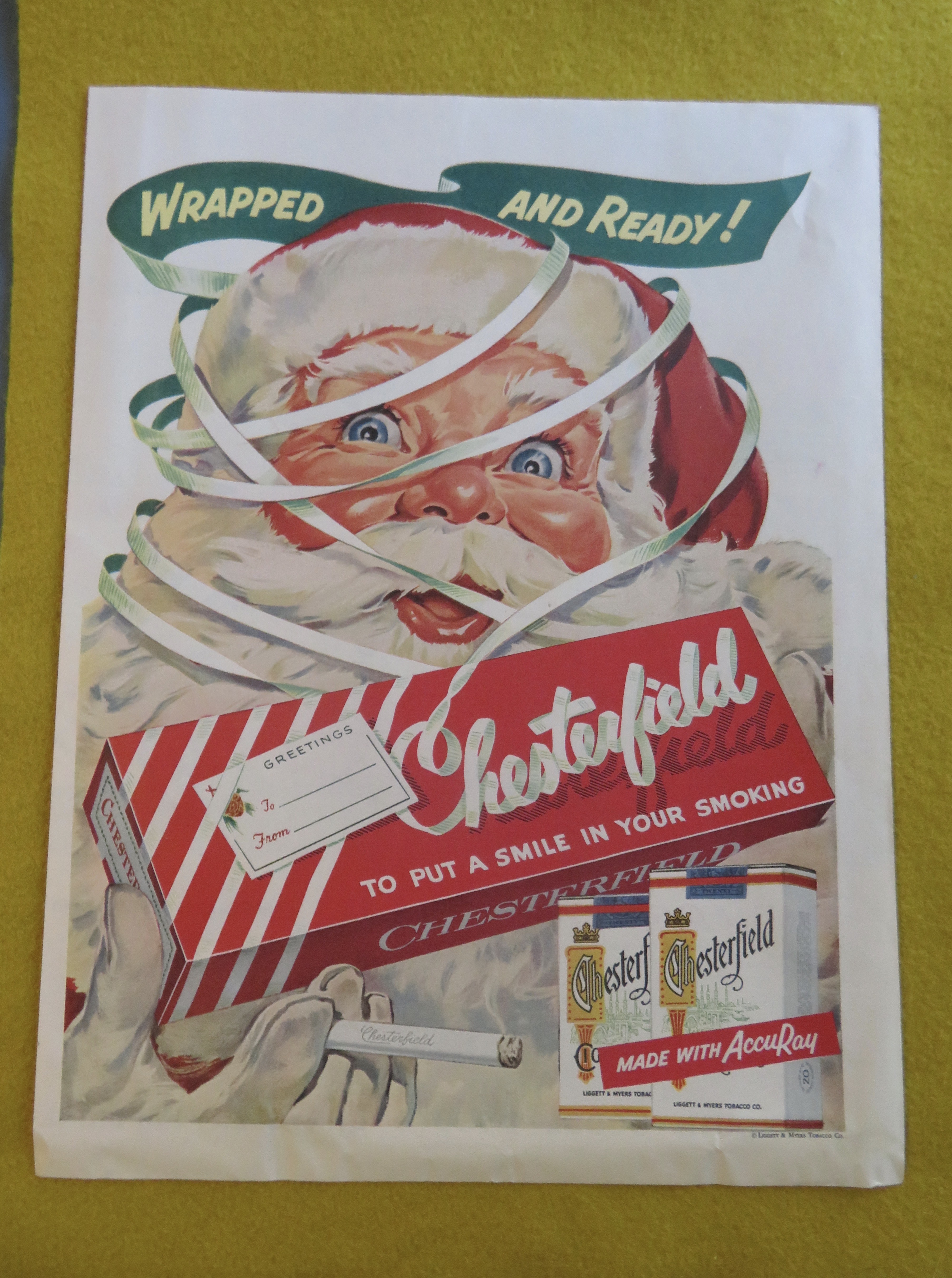 1955 Chesterfield Cigarettes w/ Santa Claus & Cigarette