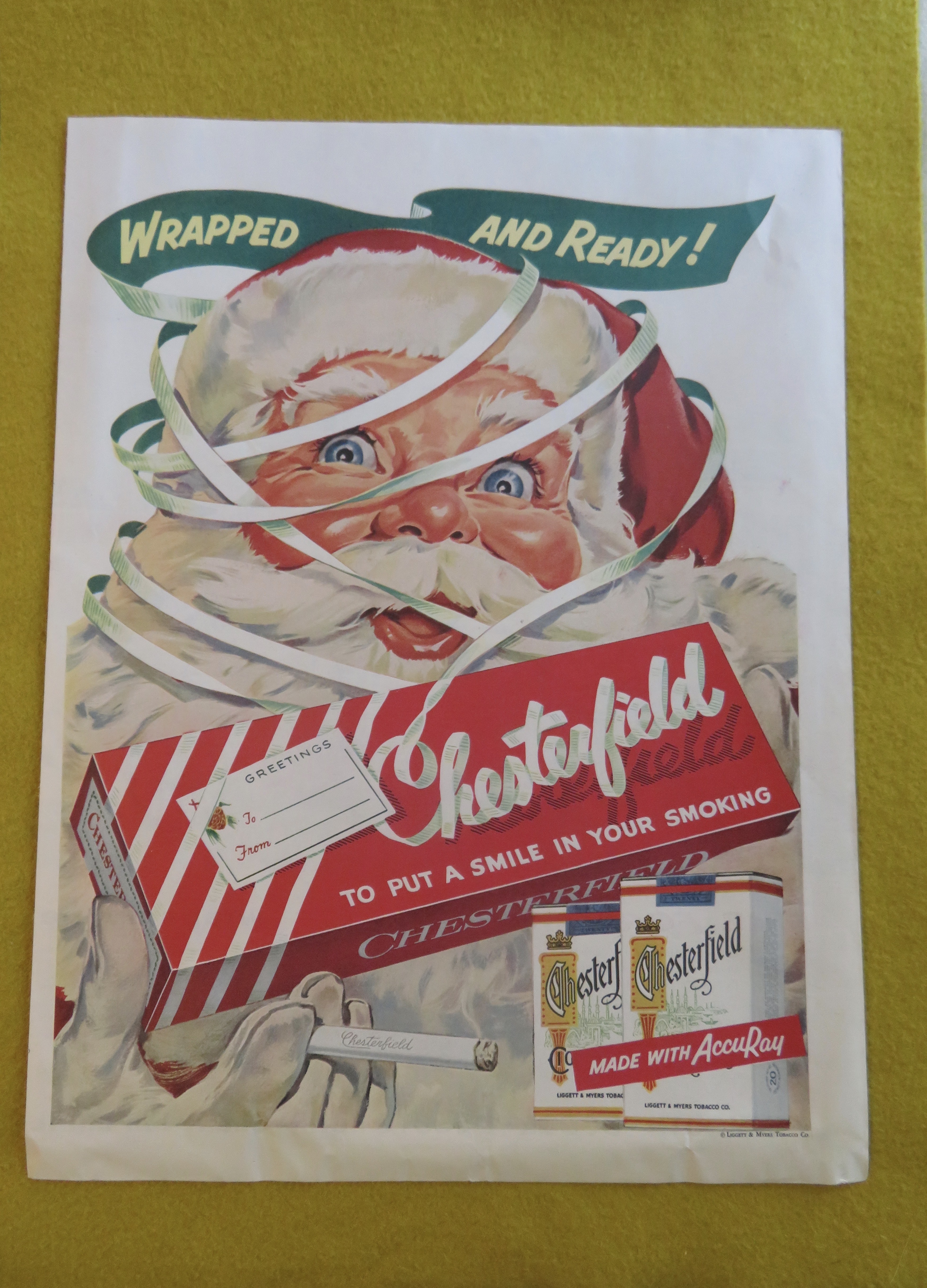 1955 Chesterfield Cigarettes w/ Santa Claus & Cigarette