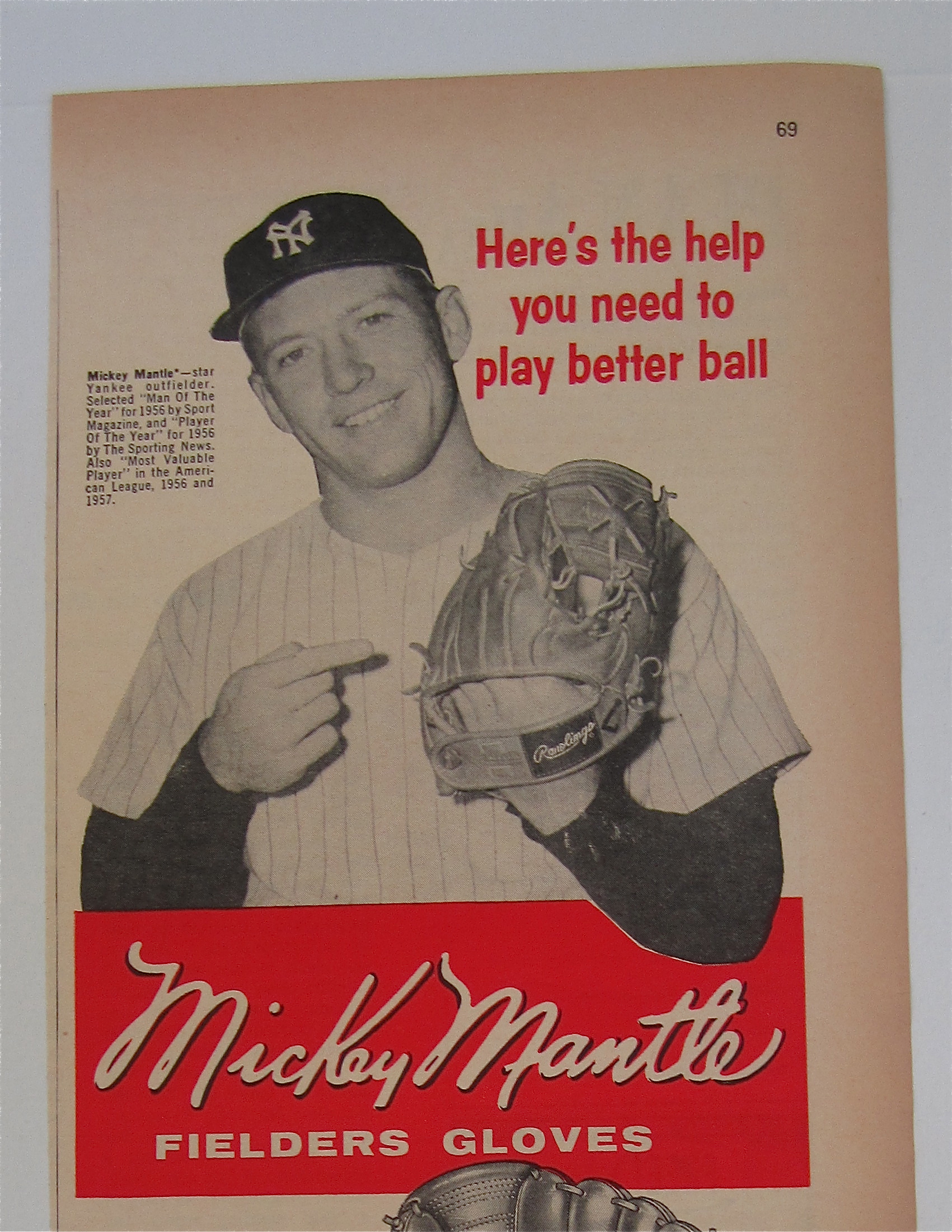 1958 Rawlings Fielders Glove With Mickey Mantle