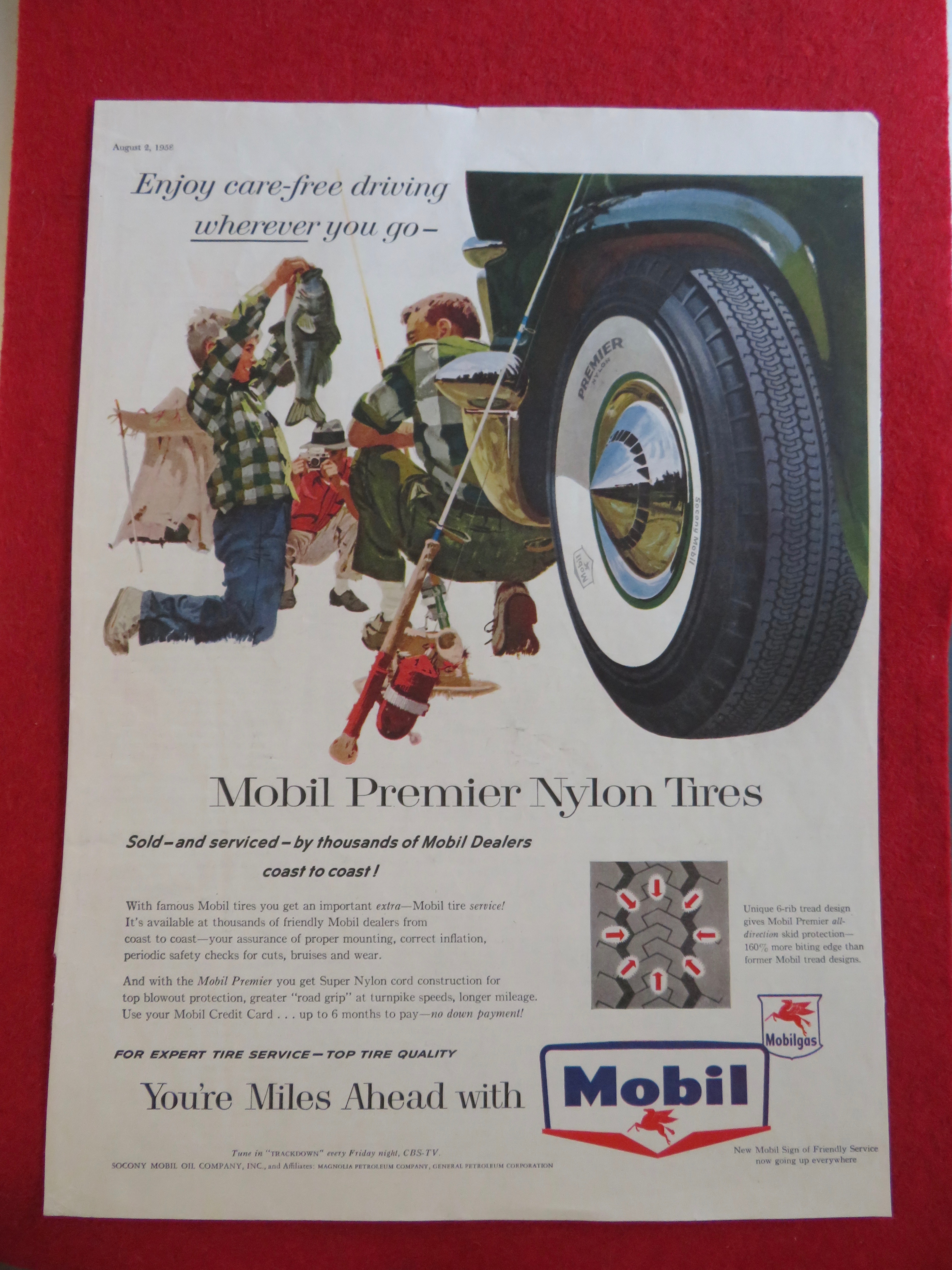 1958 Mobil Premier Nylon Tires with Man & Boy Fishing