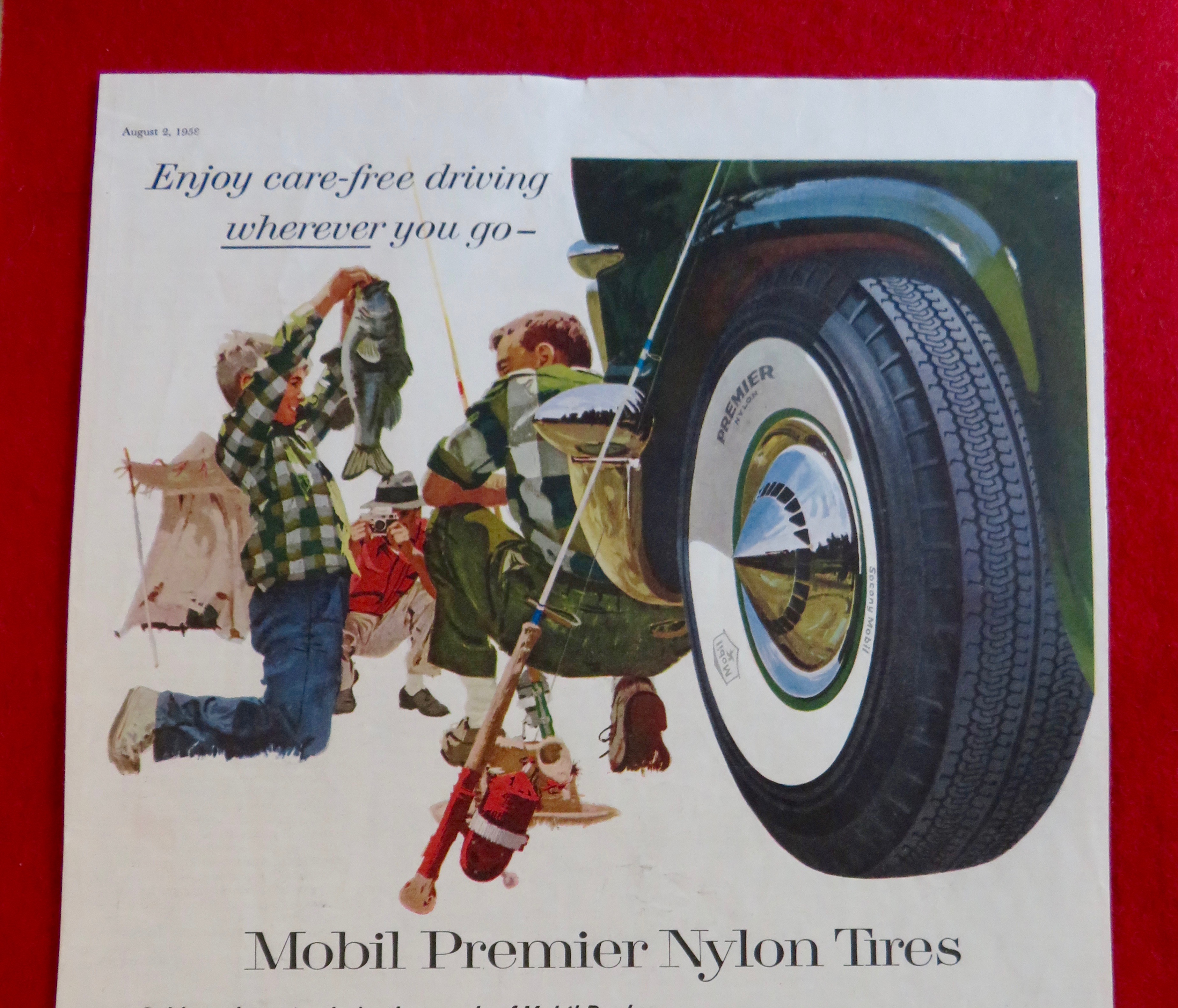 1958 Mobil Premier Nylon Tires with Man & Boy Fishing