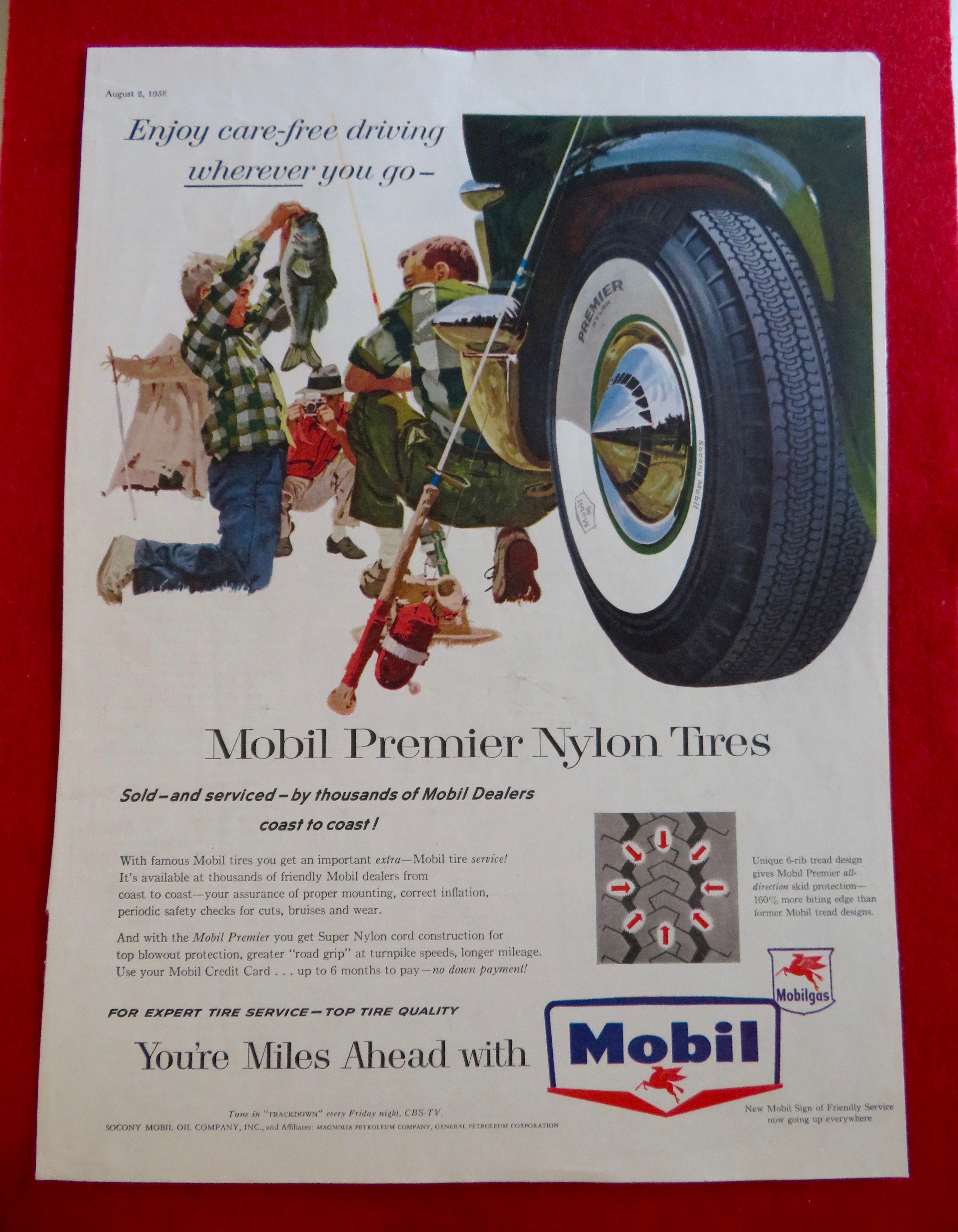 1958 Mobil Premier Nylon Tires with Man & Boy Fishing