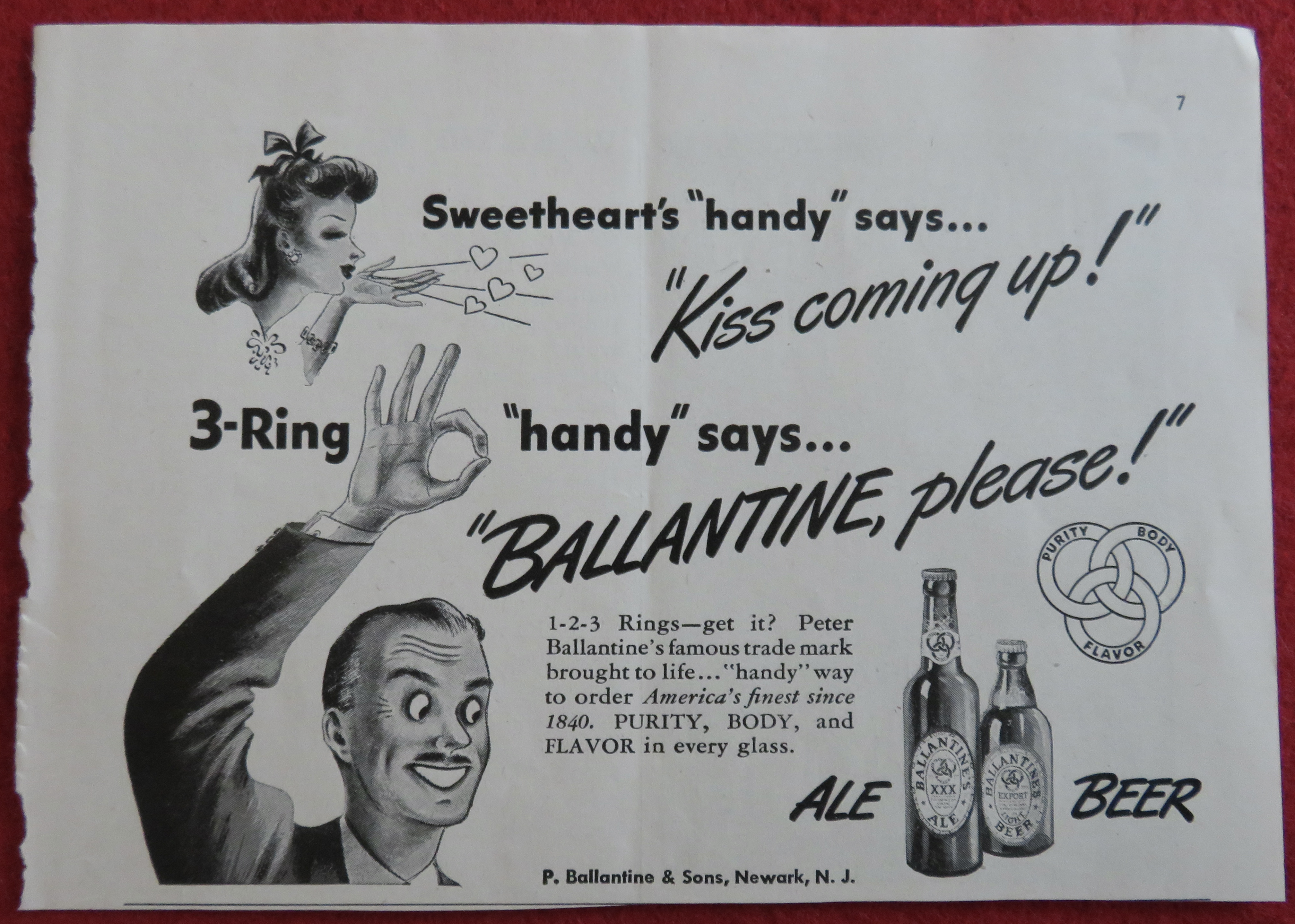 1943 Ballantine Ale Beer w/ Man Making A Ring