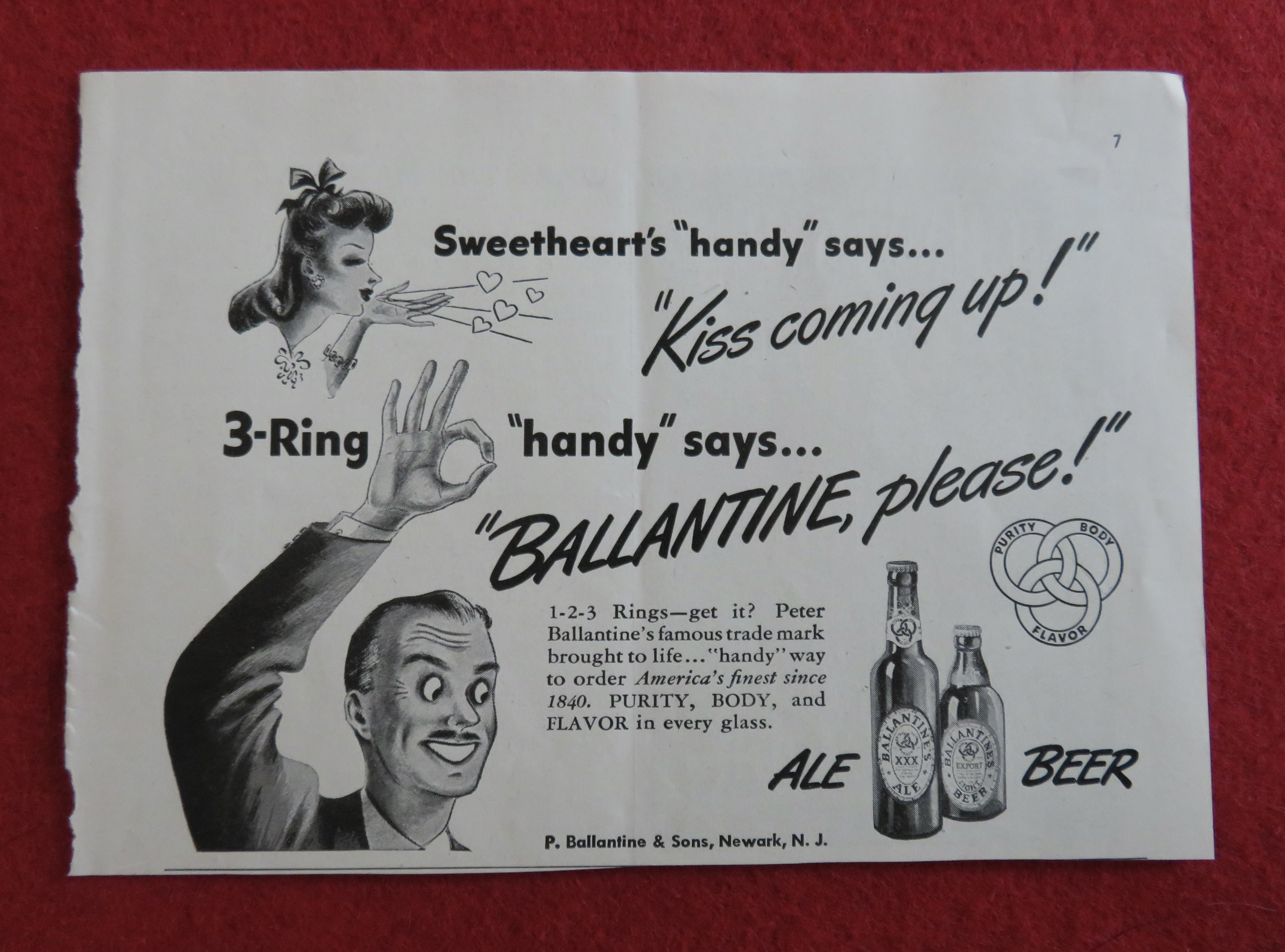 1943 Ballantine Ale Beer w/ Man Making A Ring