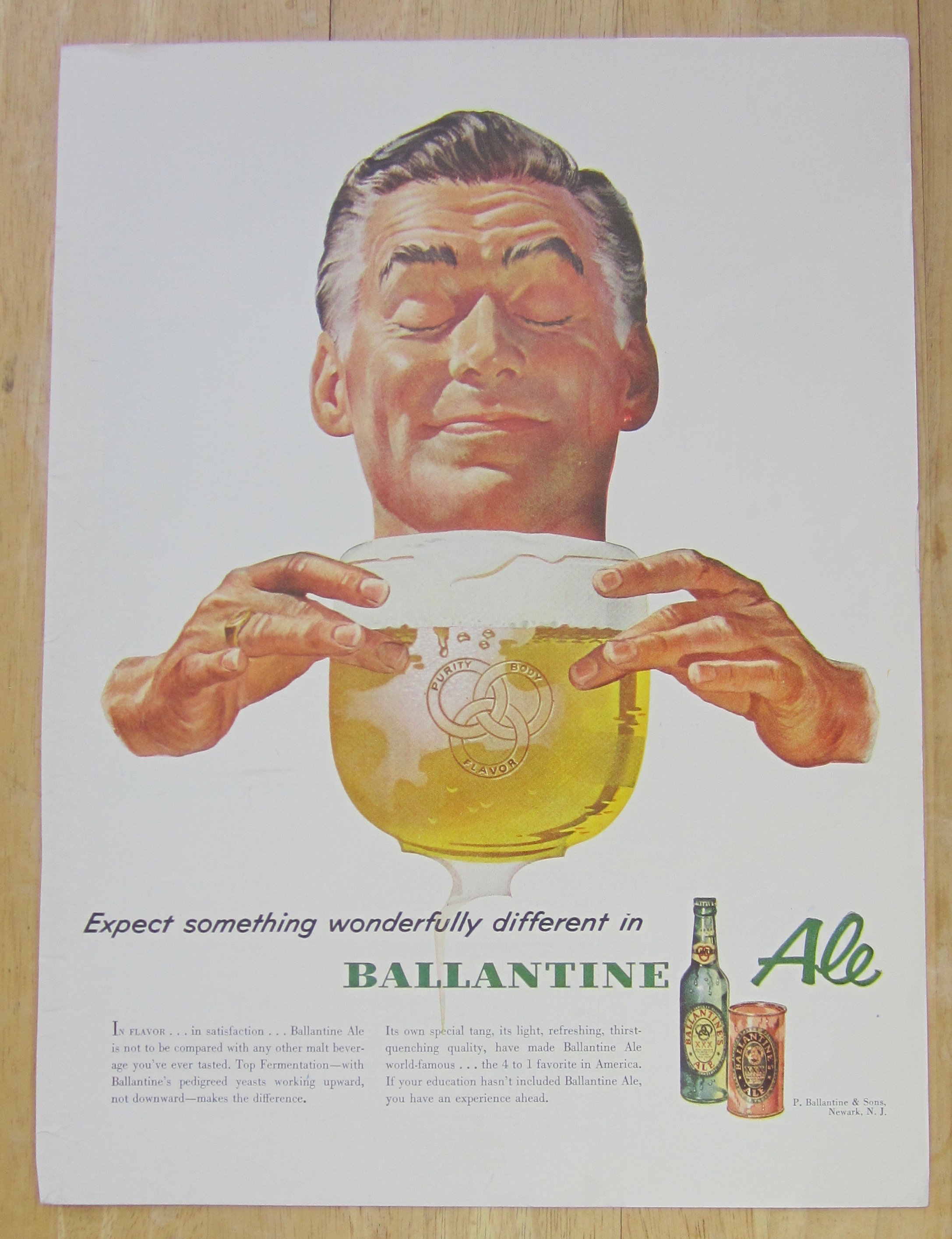 1953 Ballantine Ale with Man & Glass of Beer